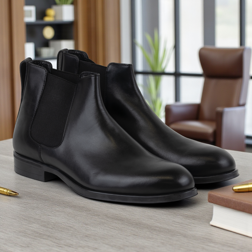 Buy black Men&#39;s Leather Slip on Ankle Boots in Brown or Black