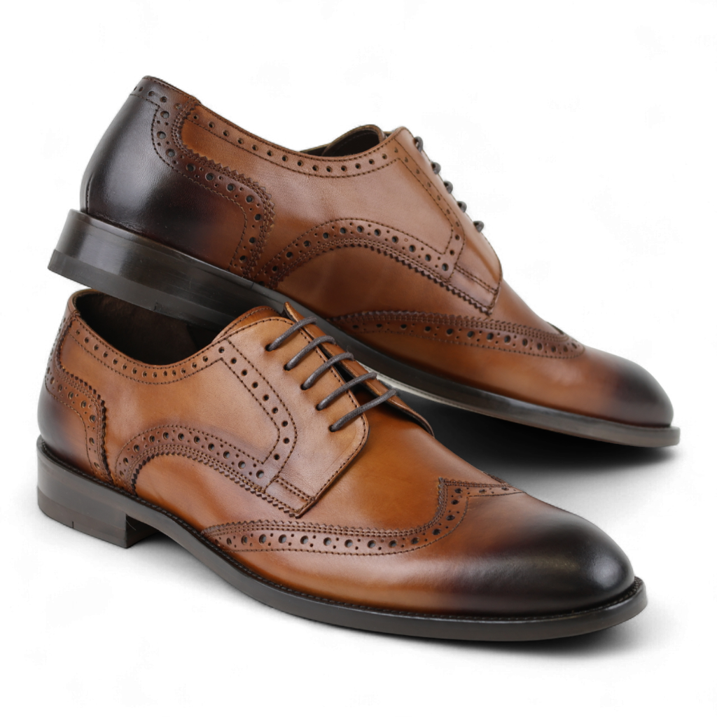 Men's Wingtip Dress Shoes in All Leather - 0