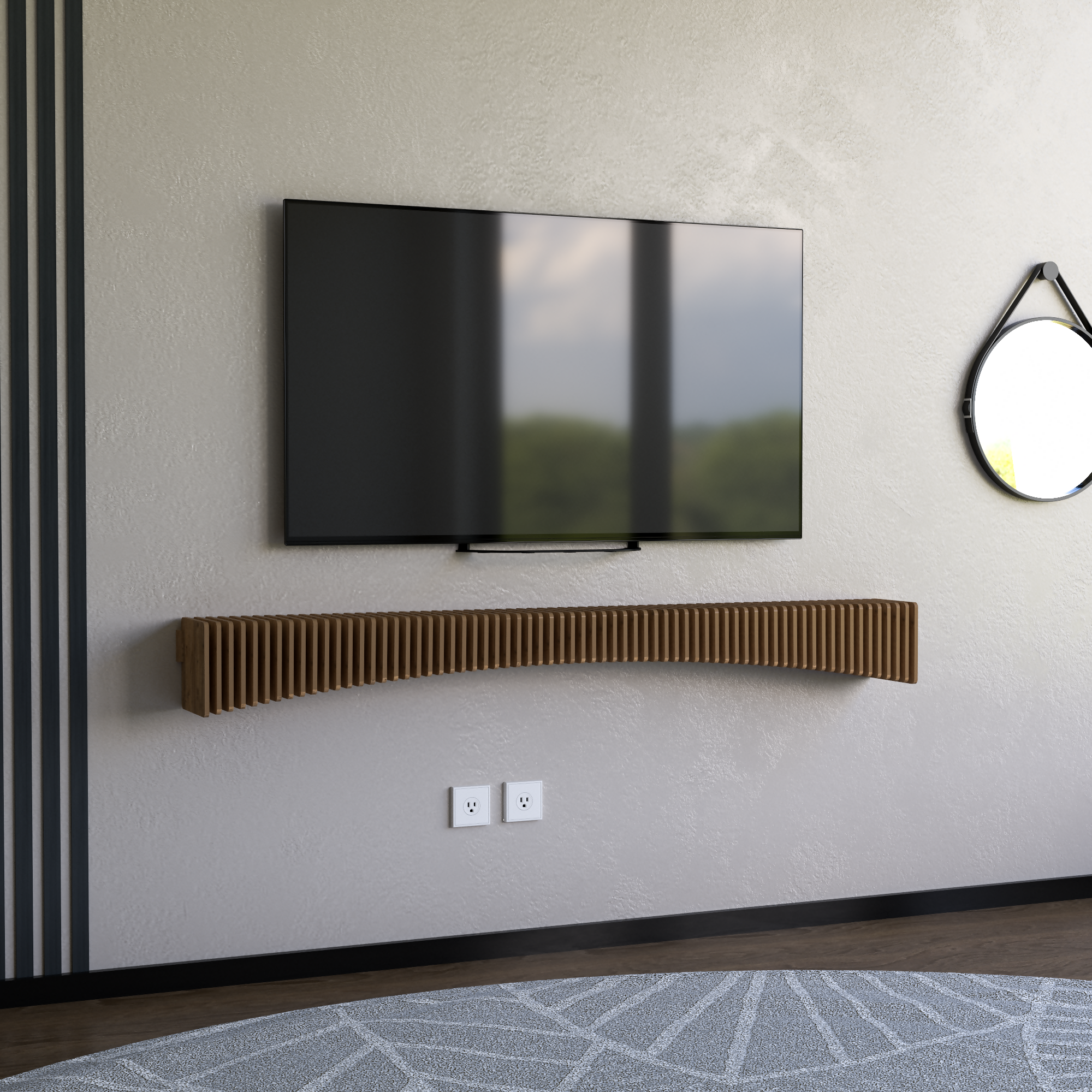 BATAMEX Parametric 60 inch Floating Shelf TV Unit Modern Geometric Wooden Wall Piece Decor Natural Oak Color 3D Wavy Living and Gaming Room Shelf