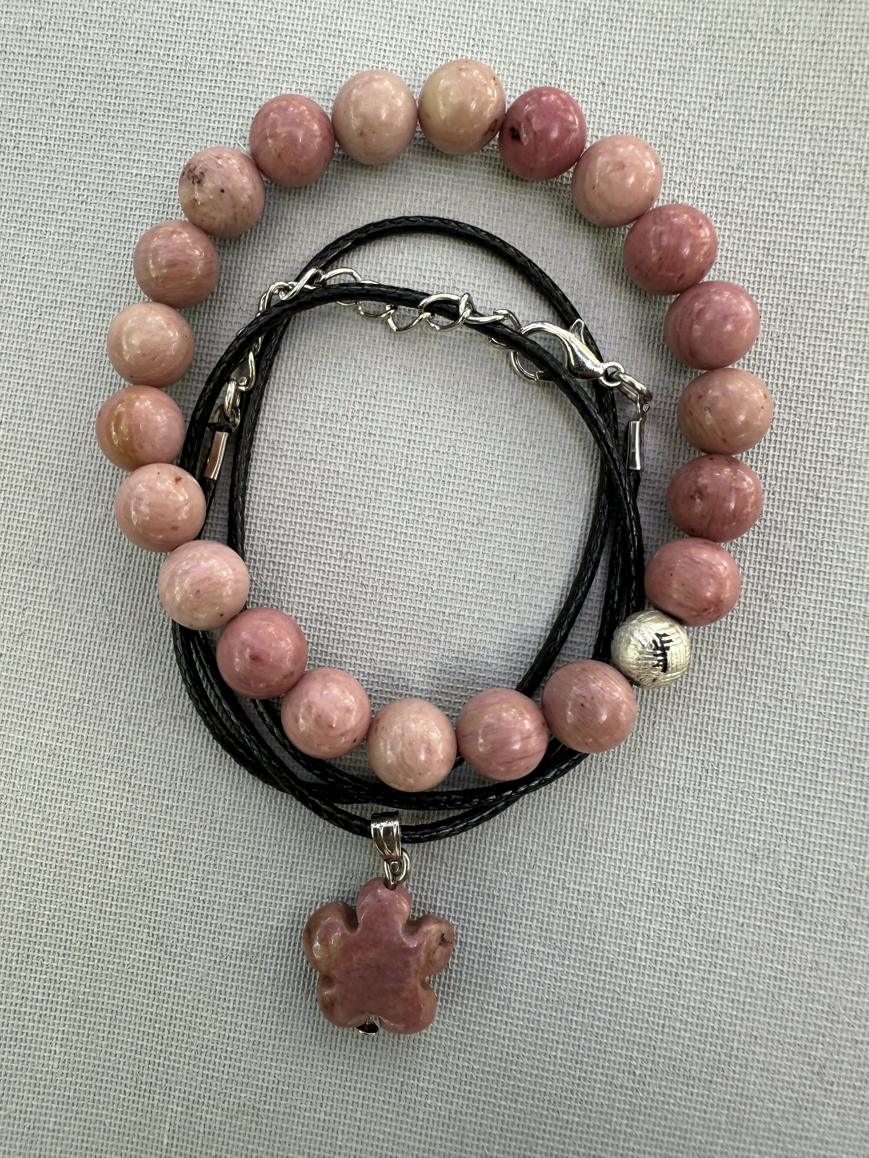 Rhodonite Natural Stone Bracelet with Matching Necklace