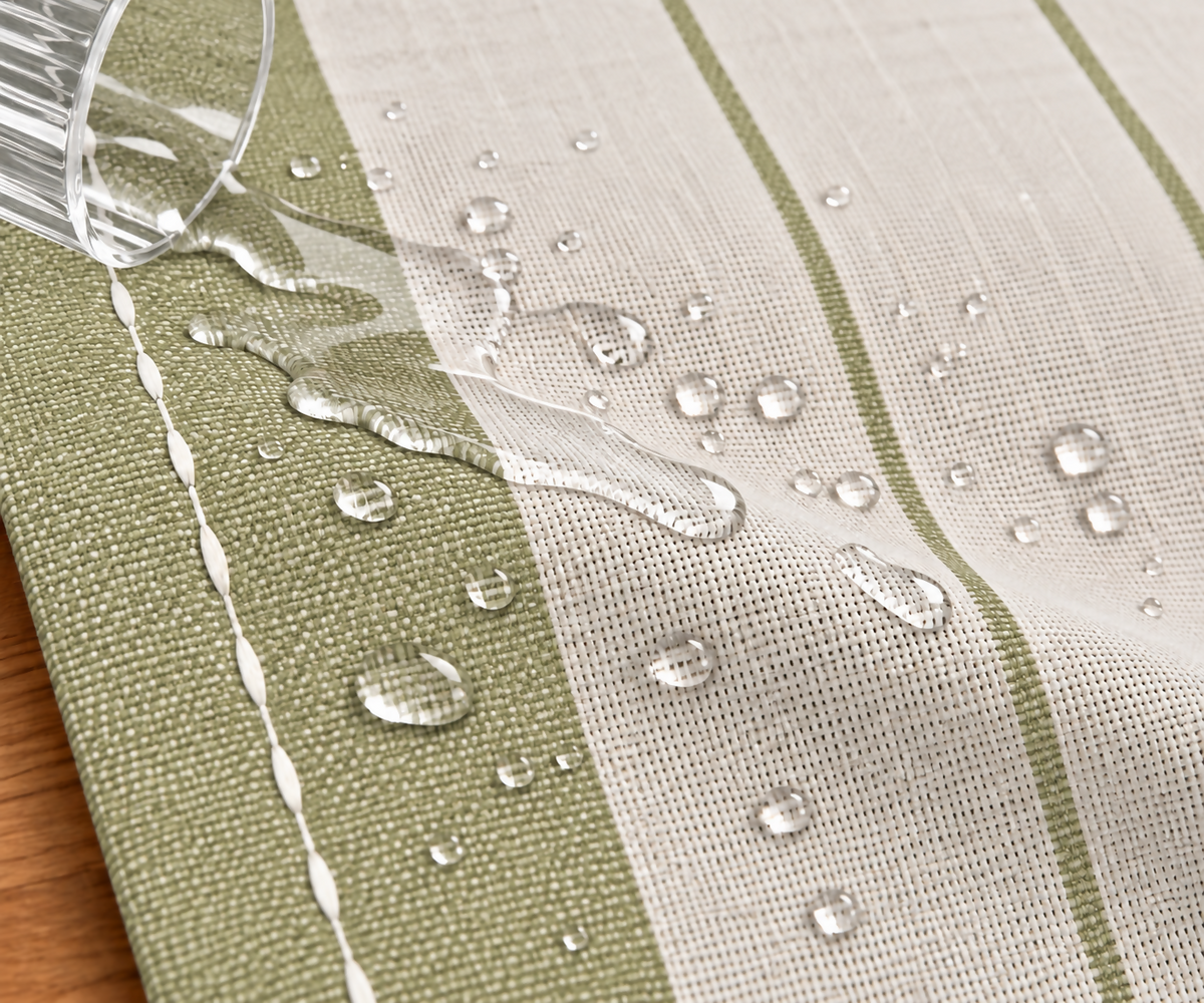 Green & Ivory Striped Water-Repellent Turkish Cotton Tablecloth – Coastal & Timeless Style