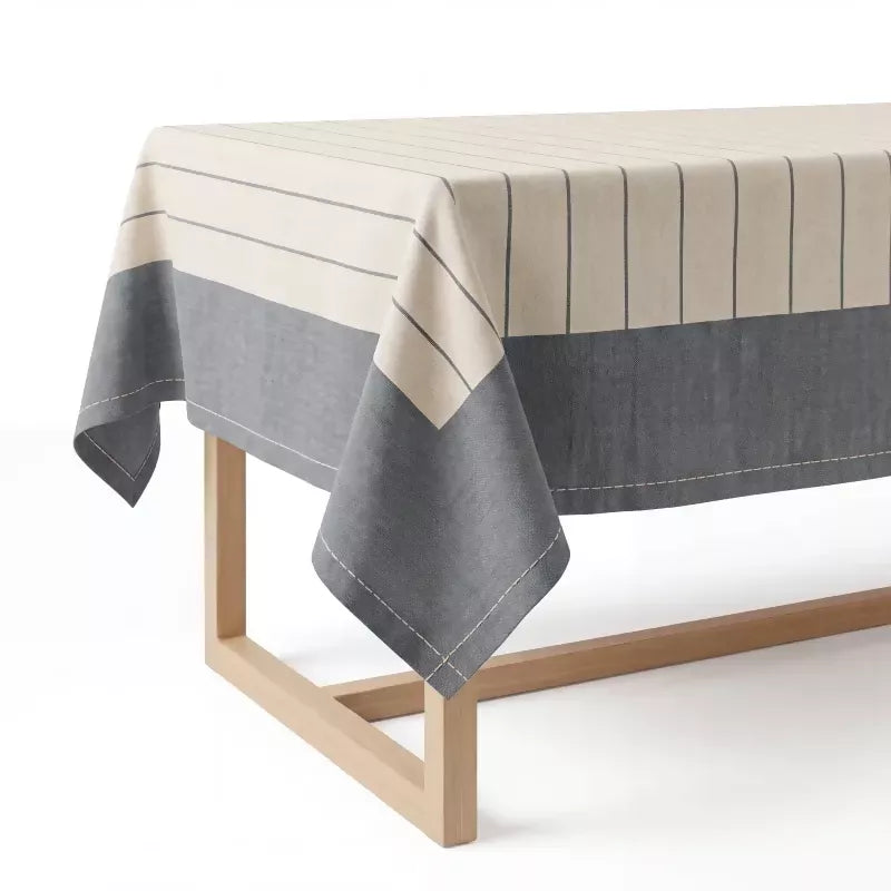 Charcoal & Ivory Striped Water-Repellent Turkish Cotton Tablecloth – Coastal & Timeless Style