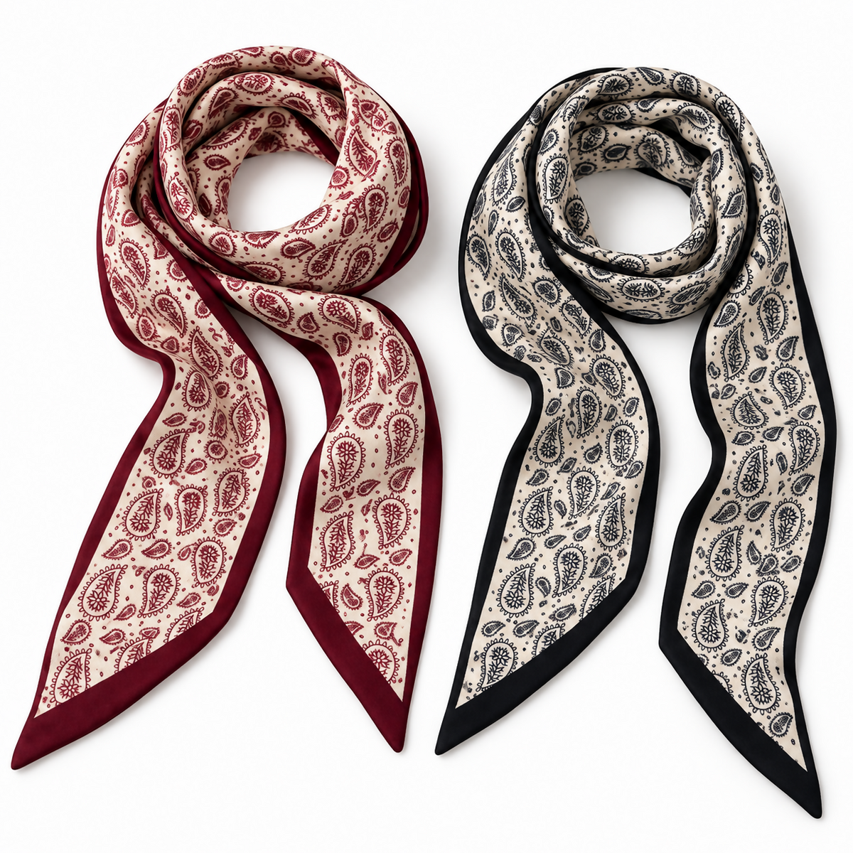 Women’s Lightweight Paisley Scarf Set, 2-Pack, Burgundy & Black