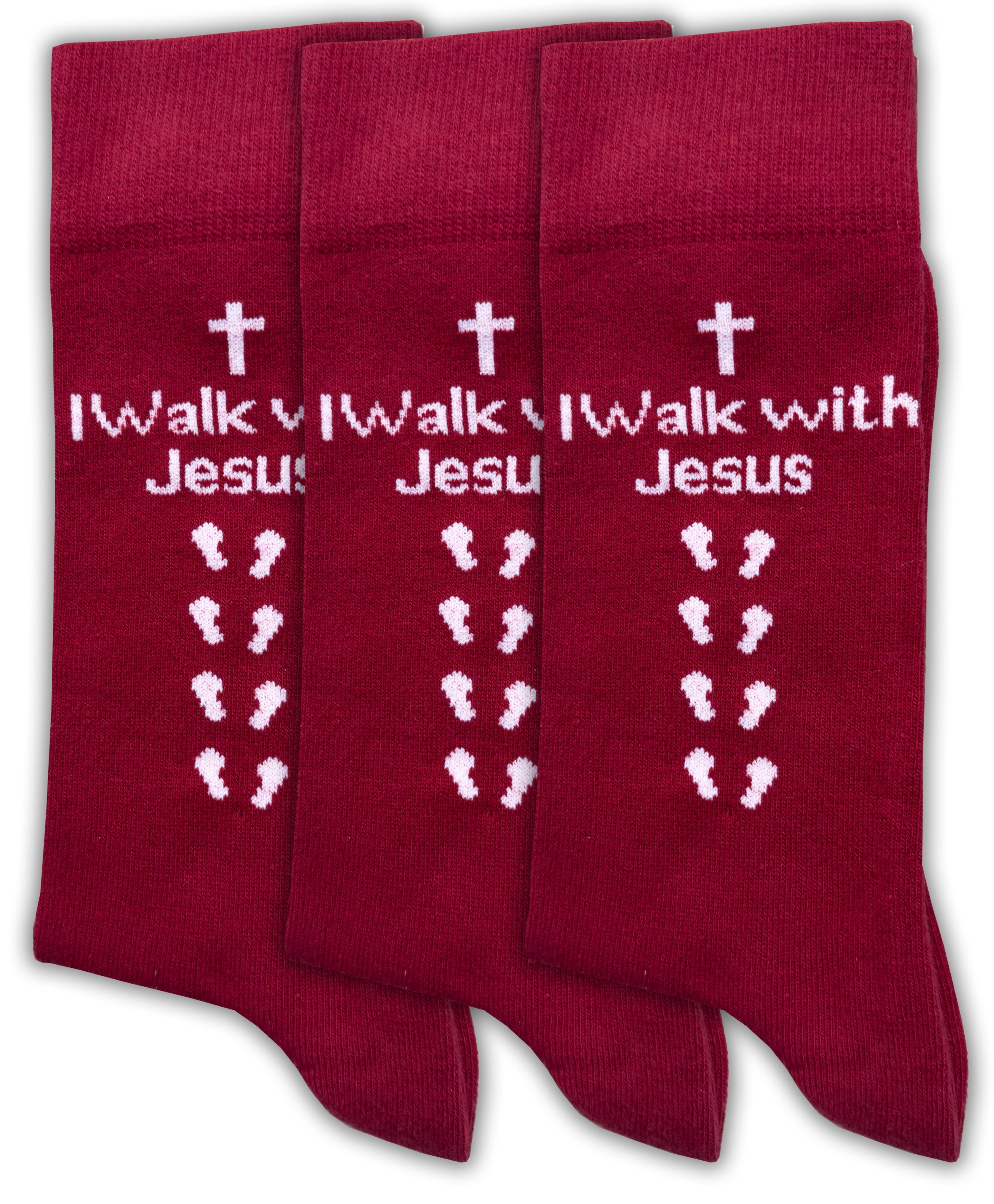 Inspirational Crew Socks for Men & Women in Combed Cotton  "I Walk with Jesus" Motto