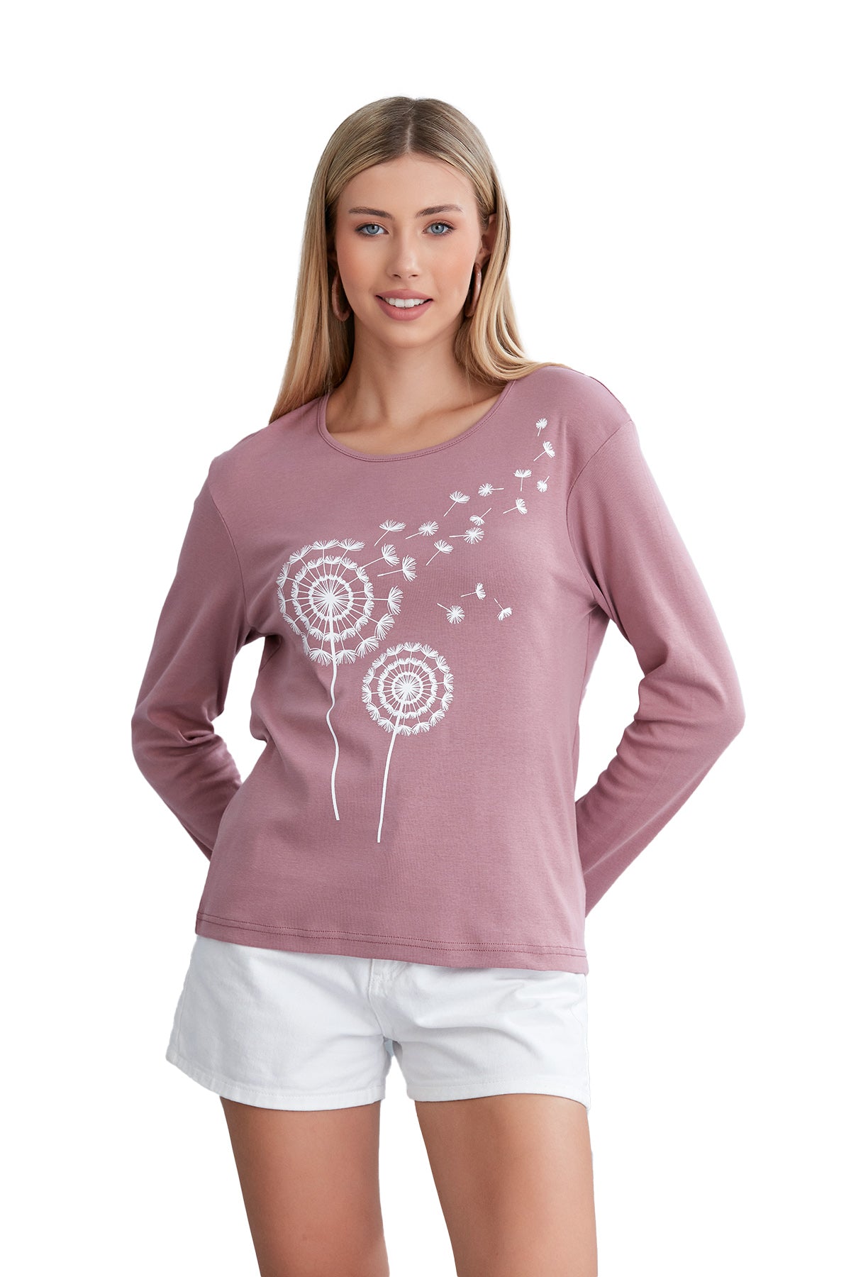 Long Sleeve Scoop Neck T-Shirt for Women in Dandelion Print - Wear Sierra
