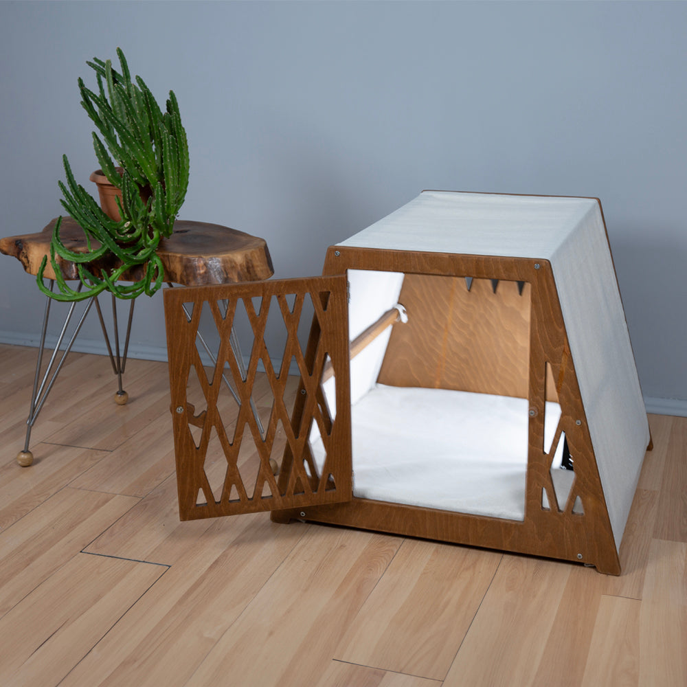 Luxury Wooden Dog House with High-Quality Memory Foam Bed – X-Small to XX-Large
