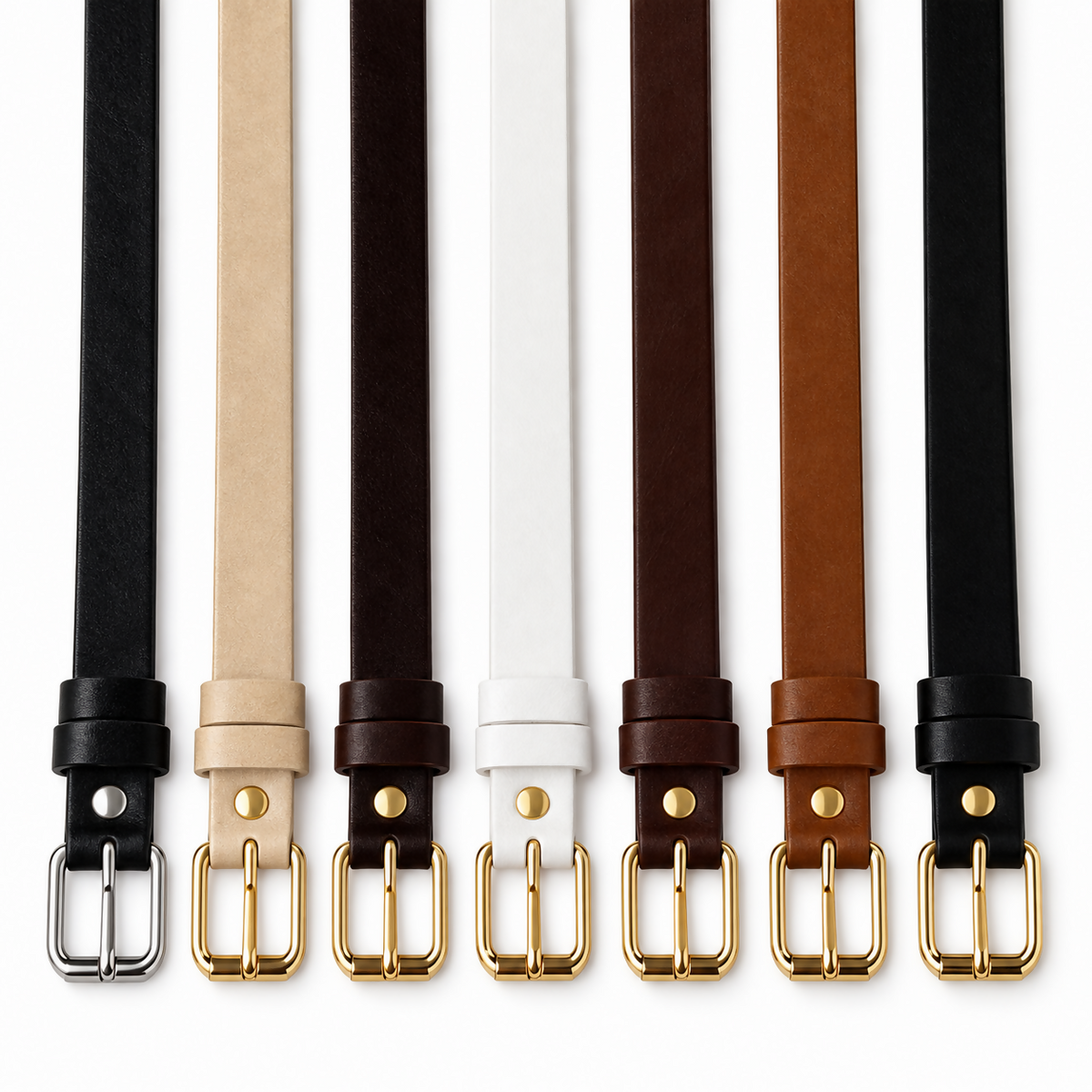 Women’s 7-Pack Belt Set with Gold-Tone and Silver-Tone Buckles for Jeans, Pants & Dresses