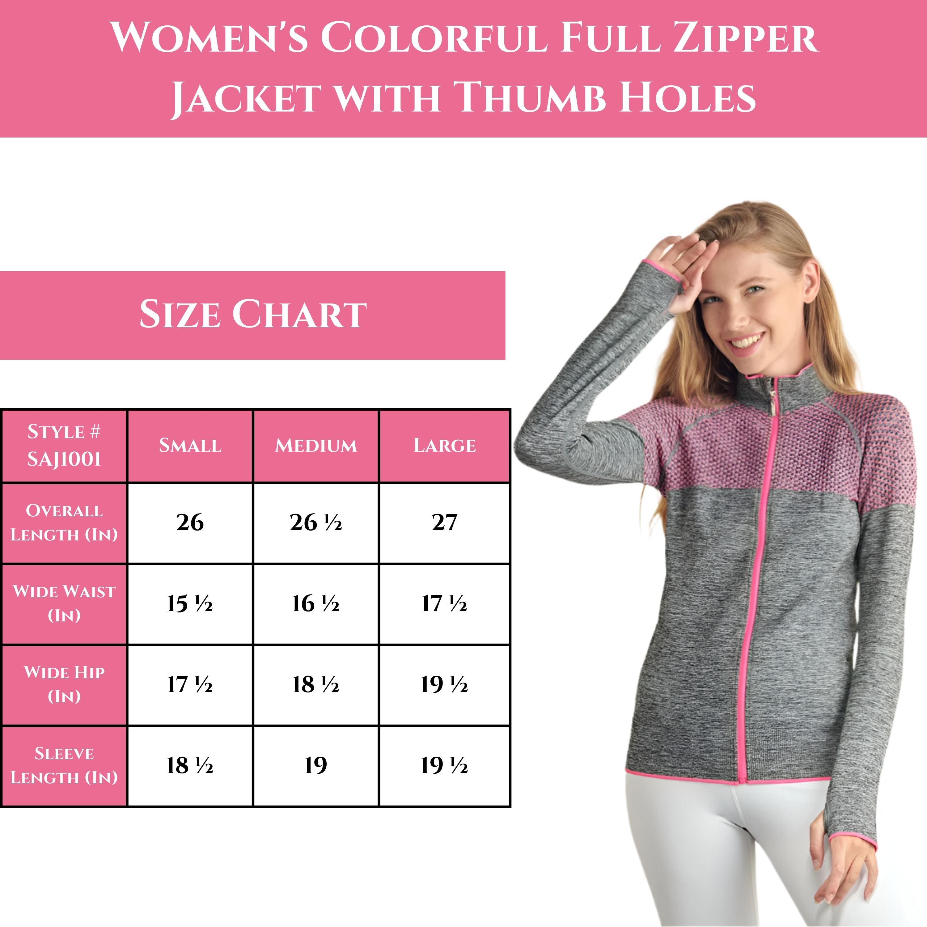 Women's Colorful Full Zipper Jacket with Thumb Holes - Perfect for Spring & Fall - Wear Sierra