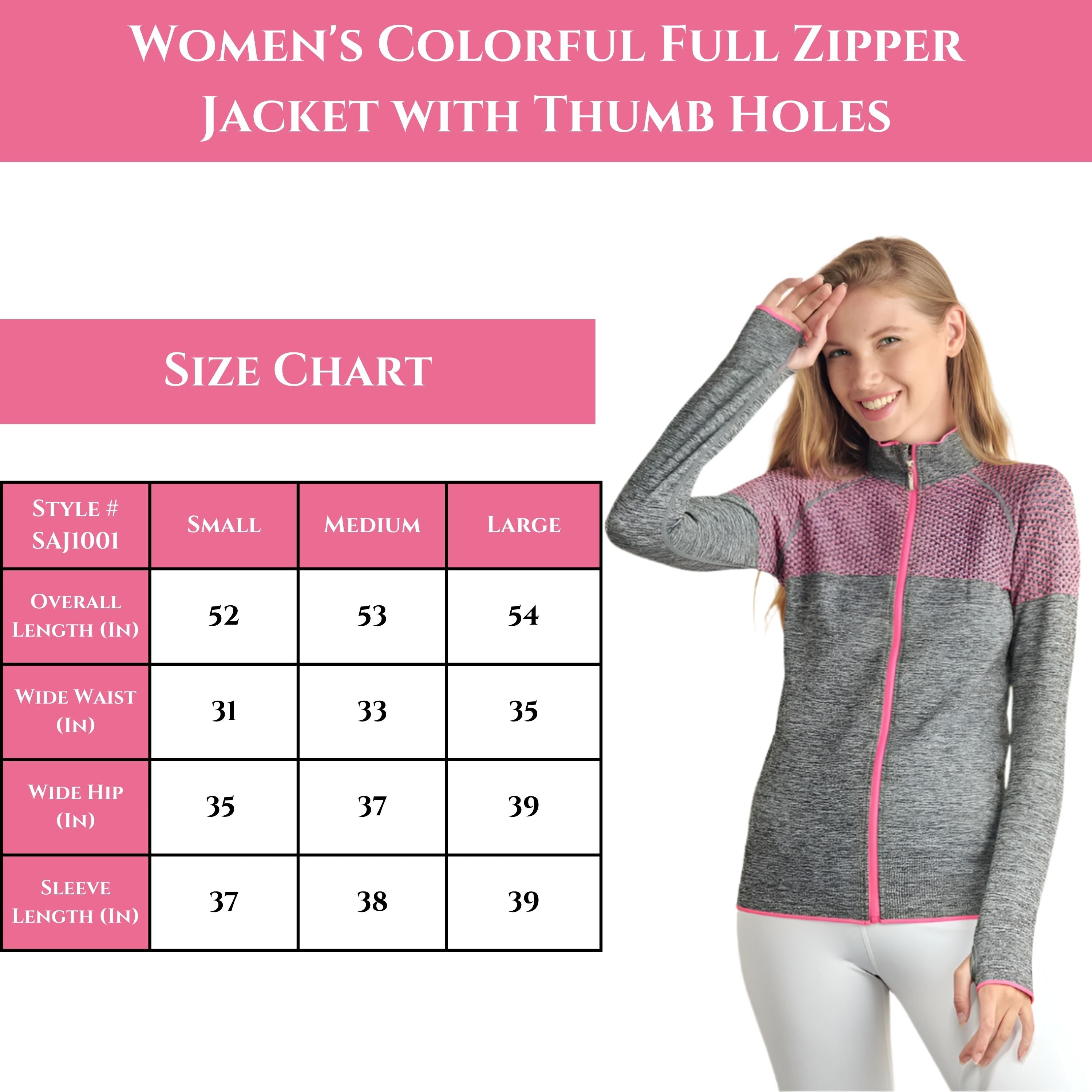 Women's Colorful Full Zipper Jacket with Thumb Holes - Perfect for Spring & Fall