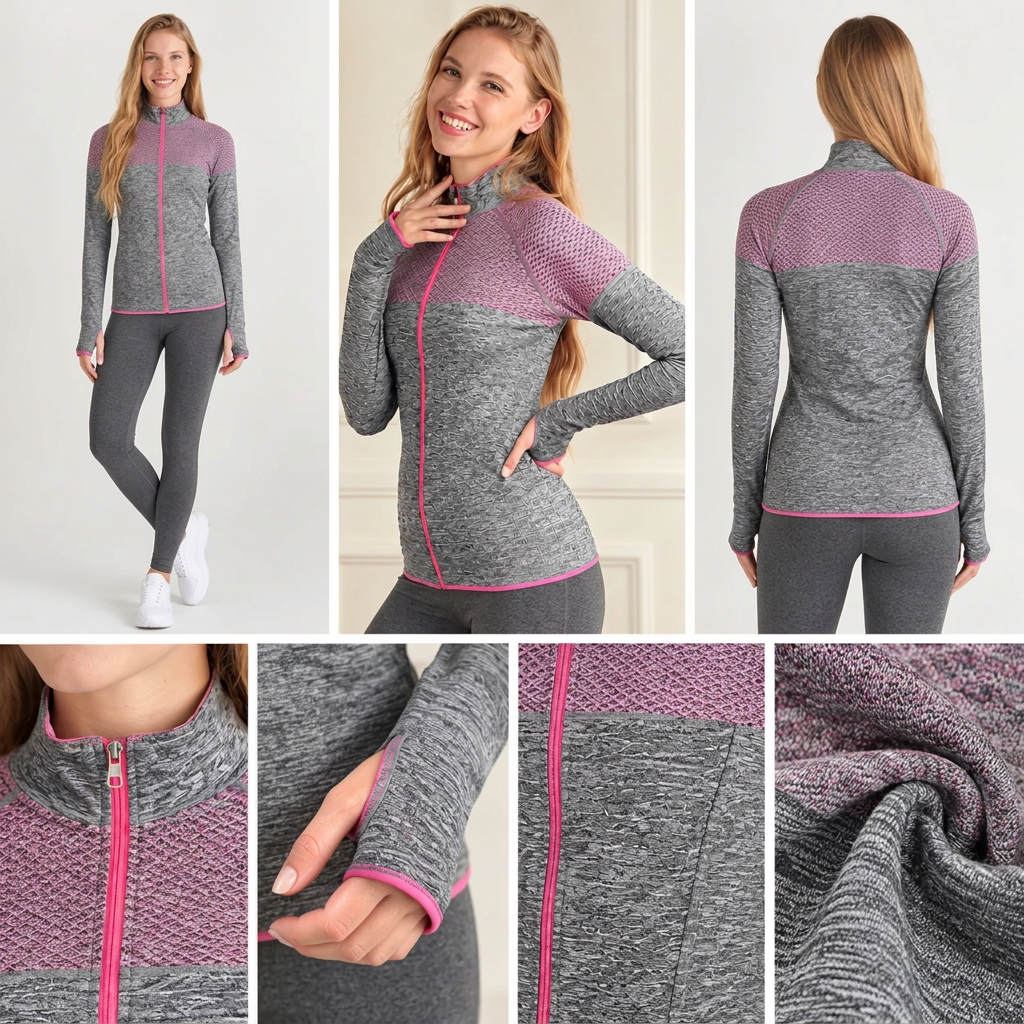 Women's Charcoal Heathered Full-Zip Athletic Jacket with Thumbholes