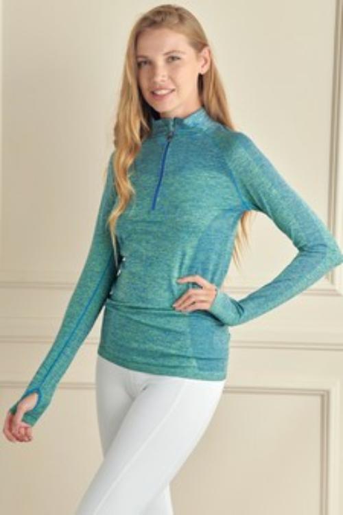 Women's Seamless Half Zipper Jacket with Thumb Holes - Great for Fall - Wear Sierra