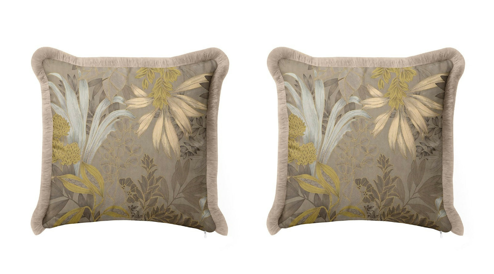 Leaf Patterned Fringed Pillow Case Set of 2 - Vintage Natural Inspired Country Beige Tasseled Throw Cushion Cover