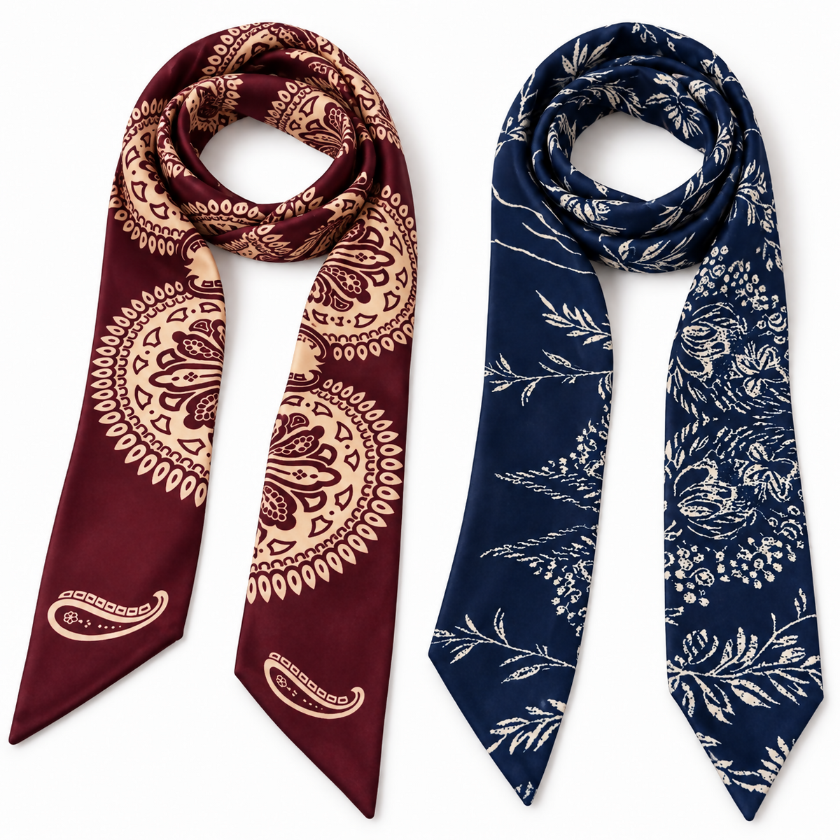 Women’s Lightweight Paisley Scarf Set, 2-Pack, Navy & Burgundy