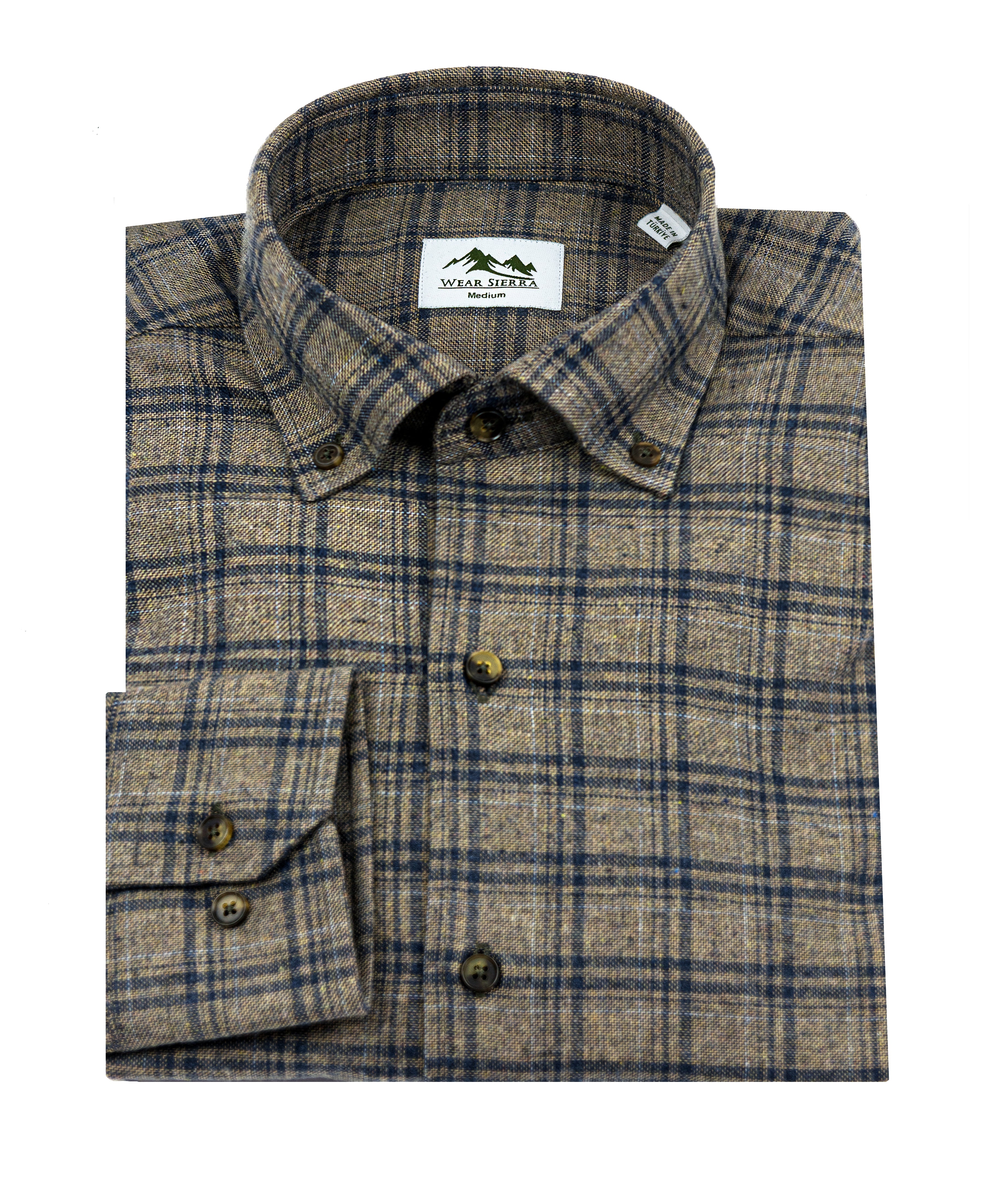 Wear Sierra Top Shelf Men's Cotton Long Sleeve Button Down Shirts in Brown Plaid