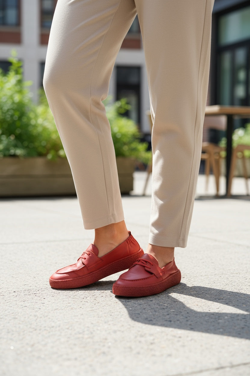 Buy red Women&#39;s Slip on Leather Shoes, Buttery Soft Calfskin Loafers