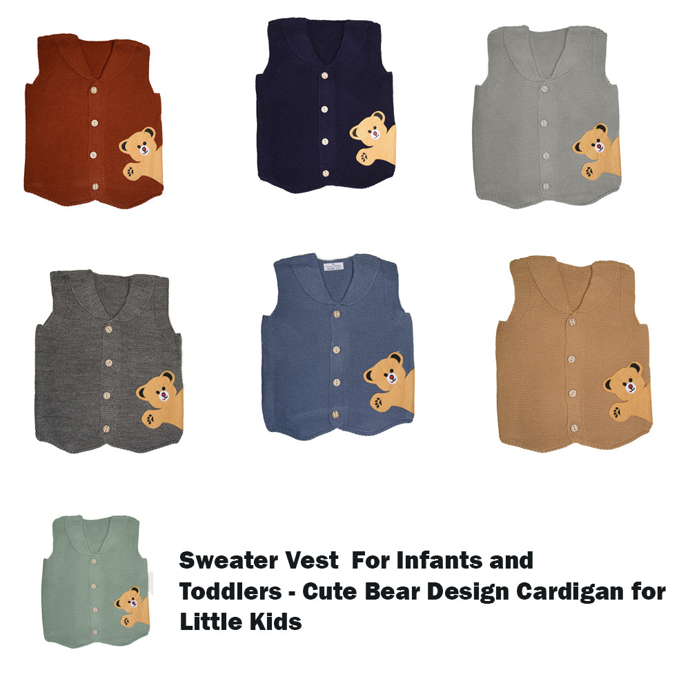 Sweater Vest For Infants and Toddlers - Cute Bear Design Cardigan for Little Kids - Wear Sierra