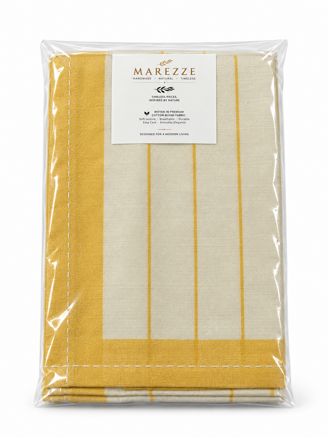 Yellow & Ivory Striped Water-Repellent Turkish Cotton Table Runner – Coastal & Timeless Style