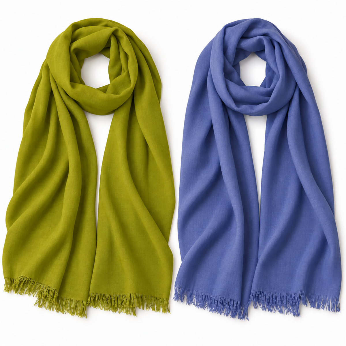 Women’s Lightweight Scarf Set, 2-Pack – Olive Green & Blue, 71 × 25 in