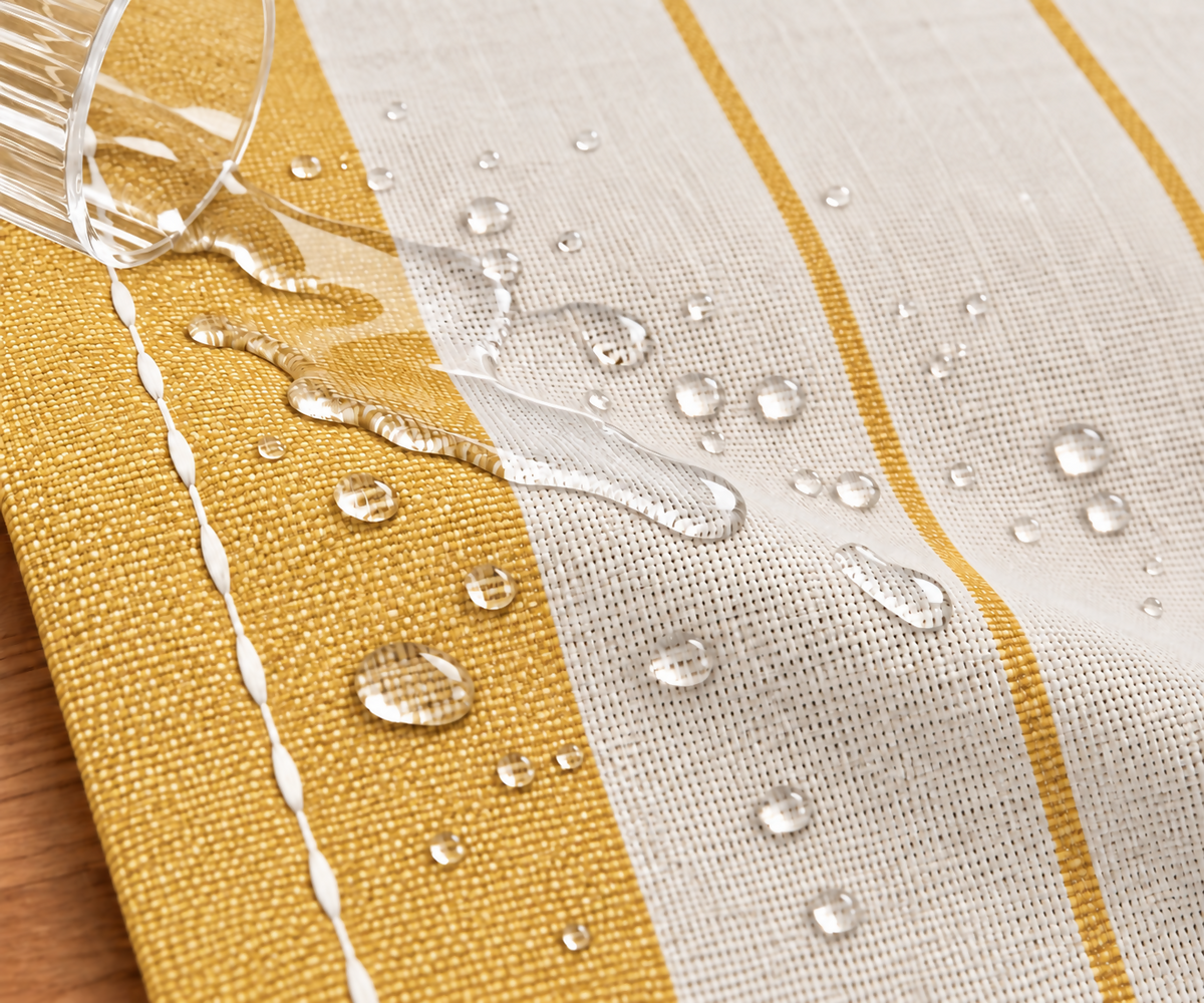 Yellow & Ivory Striped Water-Repellent Turkish Cotton Table Runner – Coastal & Timeless Style