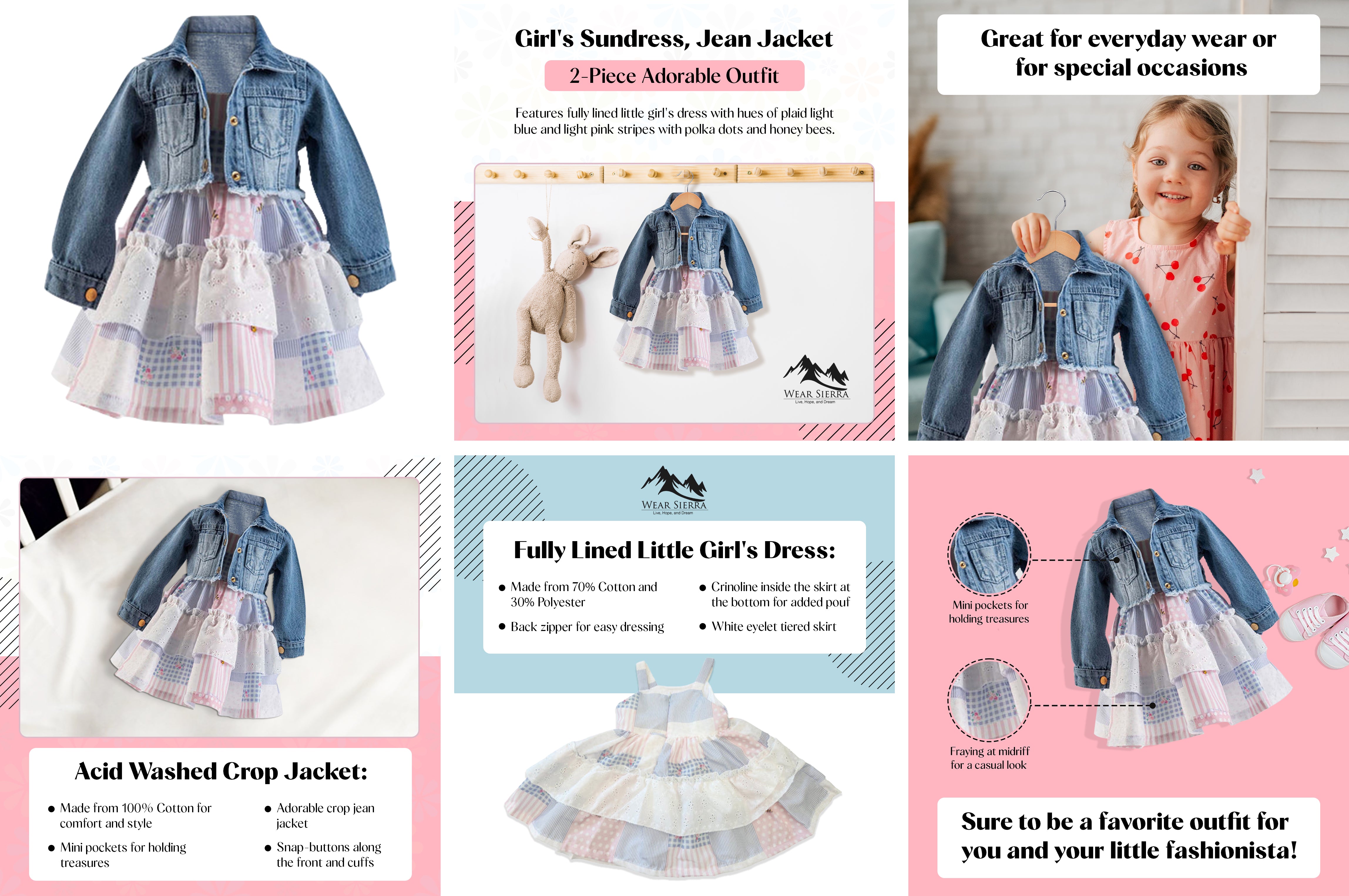 Infant and Toddler Girl's Sundress and Crop Jean Jacket 2-Piece Adorable Outfit
