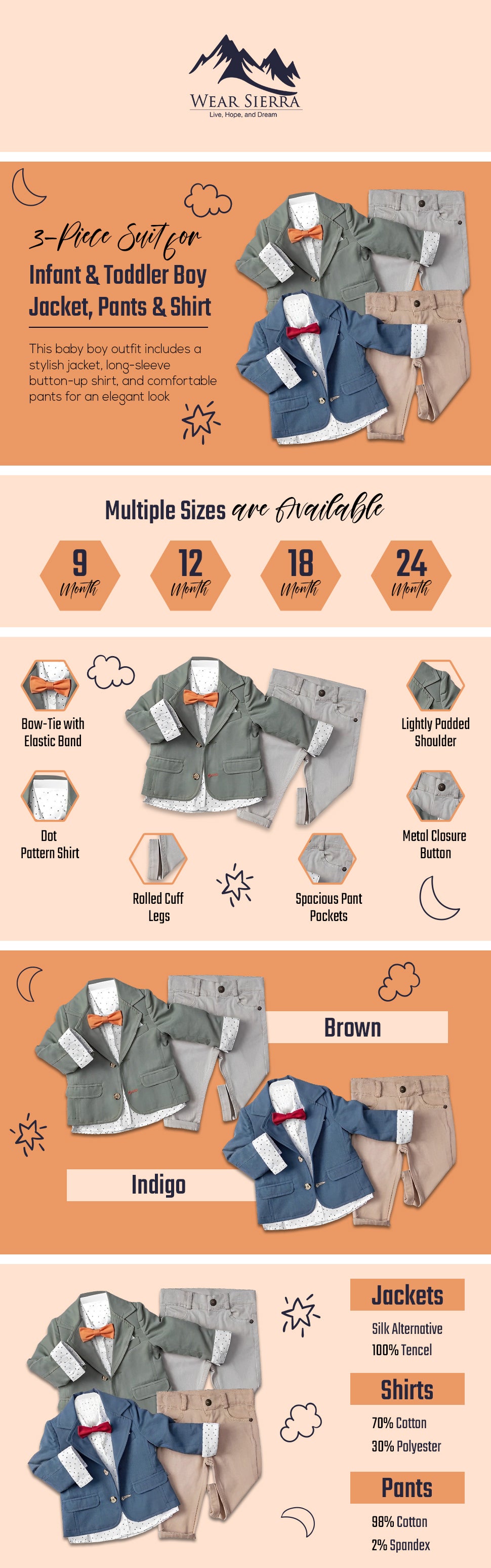 Infant and Toddler Boy's 3-Piece Suit with Fully Lined Jacket, Pants and Button Up Shirt