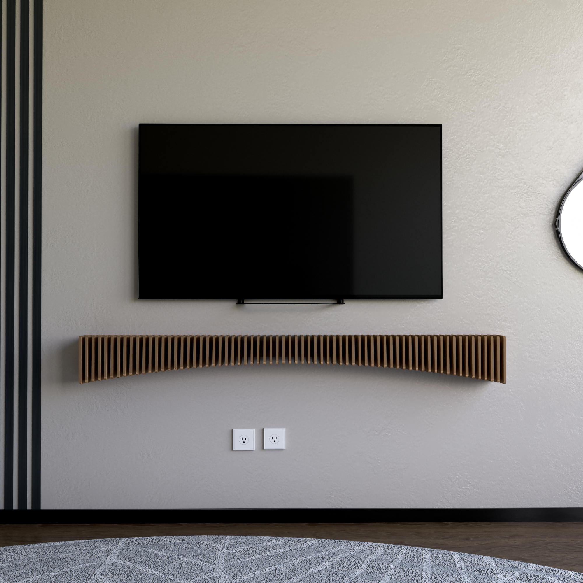 BATAMEX Parametric 60 inch Floating Shelf TV Unit Modern Geometric Wooden Wall Piece Decor Natural Oak Color 3D Wavy Living and Gaming Room Shelf