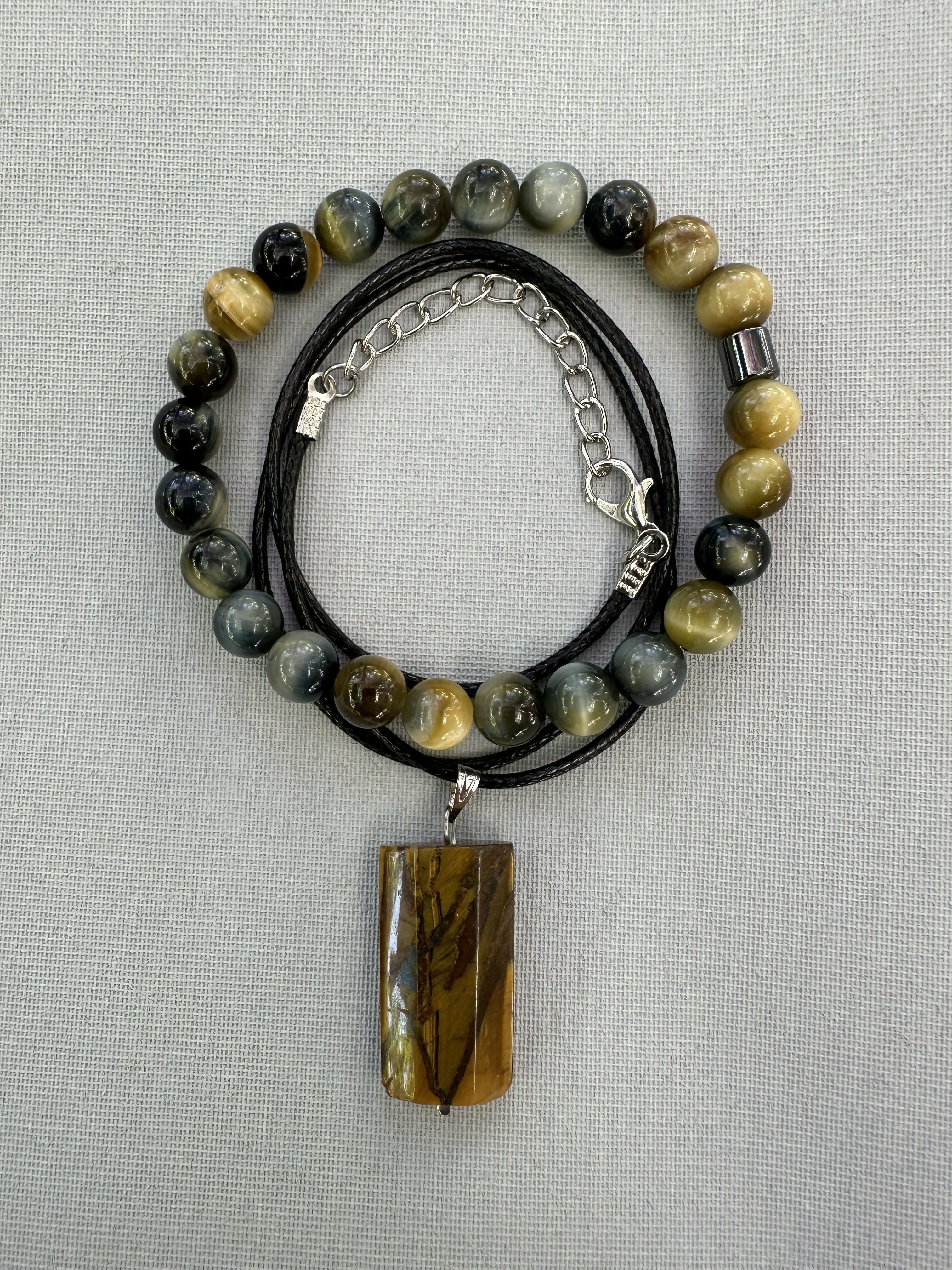 Tiger’s Eye Natural Stone Bracelet with Matching Necklace