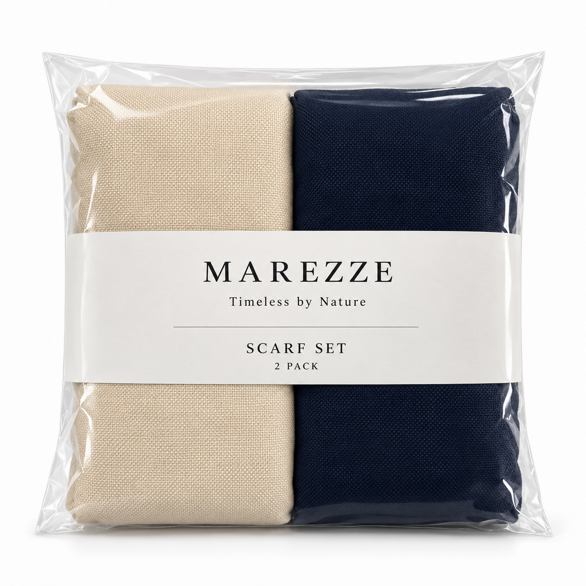Women’s Lightweight Scarf Set, 2-Pack – Navy Blue & Cream, 71 × 25 in