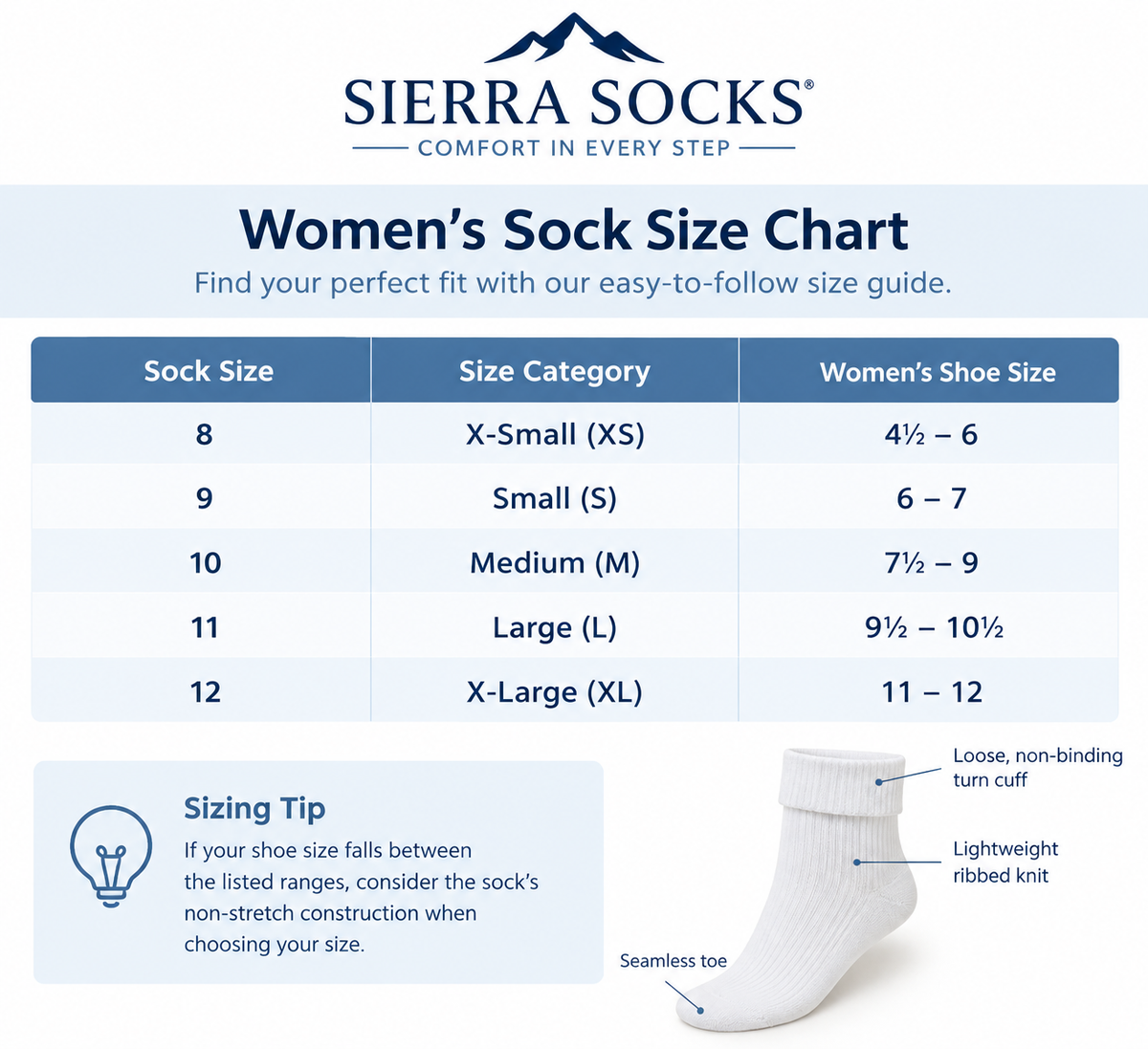 Women's 100% Cotton Loose-Fitting Socks – Non-Binding Turn Cuff, 3-Pair Pack