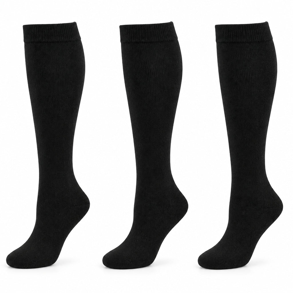 Women's Classic Flat Knit Acrylic Orlon Knee High Socks 3 Pair Pack