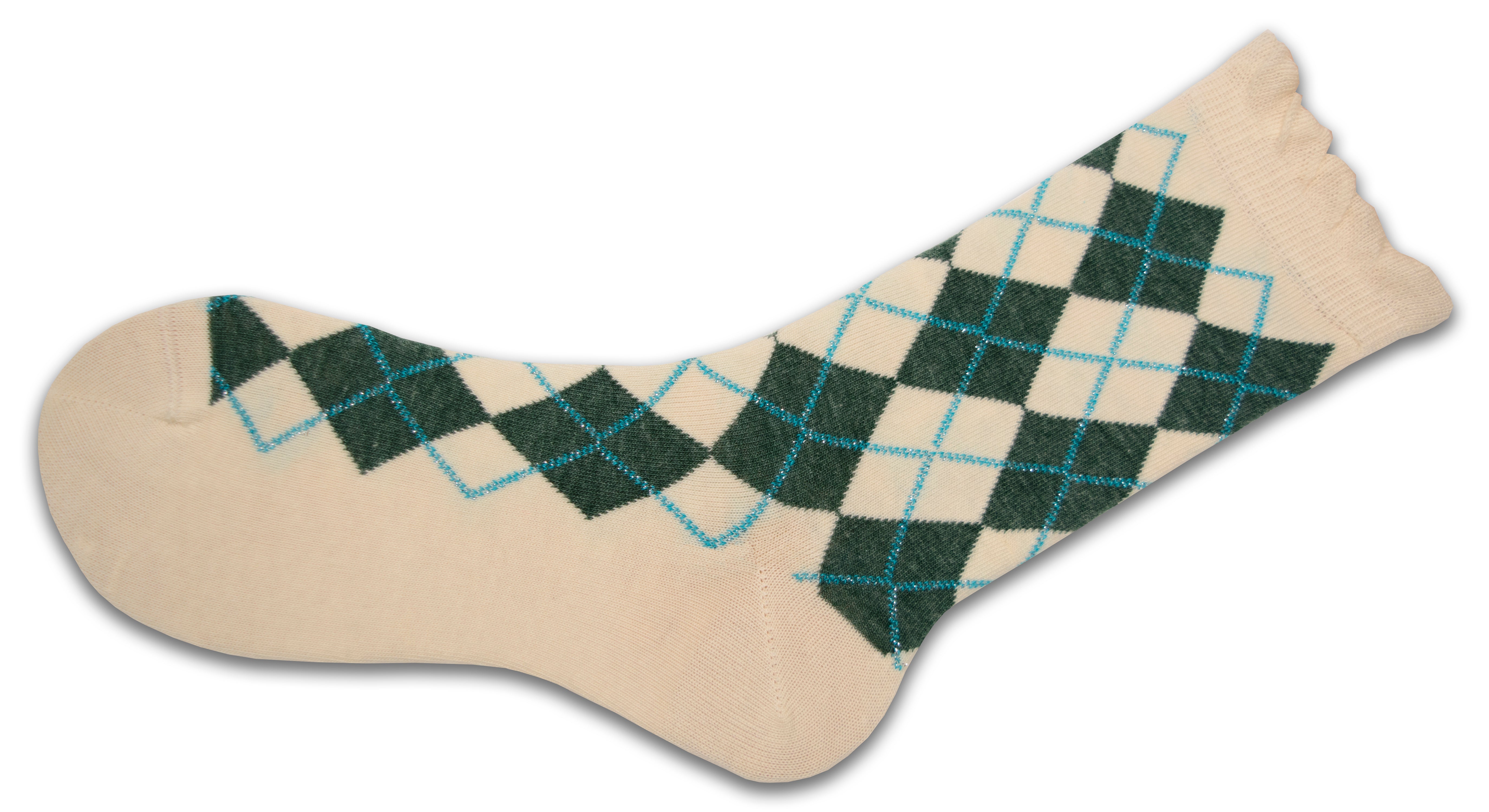Sparkly Cotton Argyle Crew Socks for Women - 2 -Pair Packs