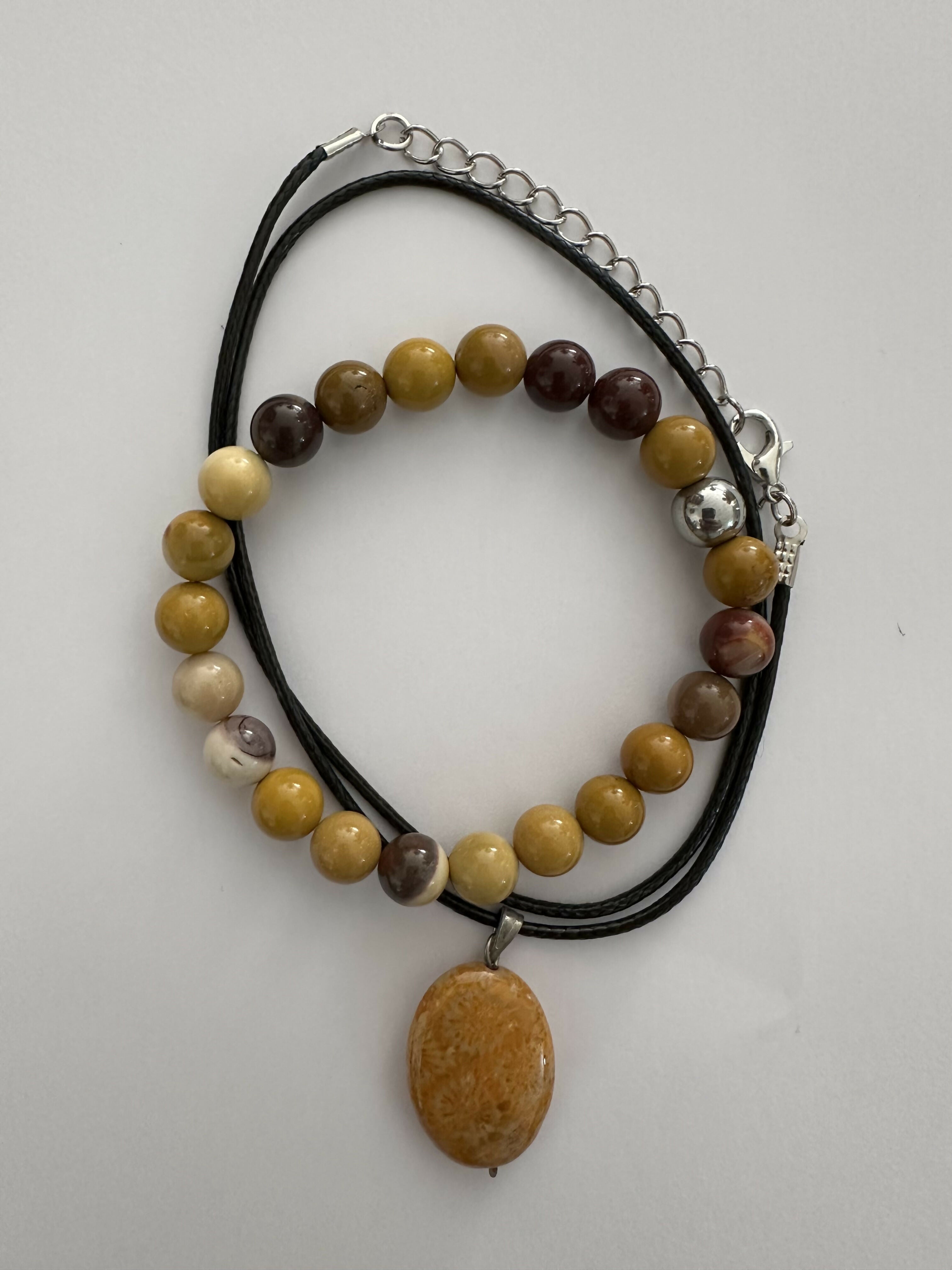 Jasper Natural Stone Bracelet with Matching Necklace