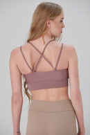 Juniors' and Women's Lightly Padded Sports Bra, Double Strap Plunge Yoga Top - Wear Sierra