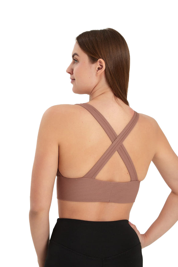 Ladies Padded Workout Wear, Comfortable Soft Plunge Neck Top - NEW ARRIVALS! - Wear Sierra