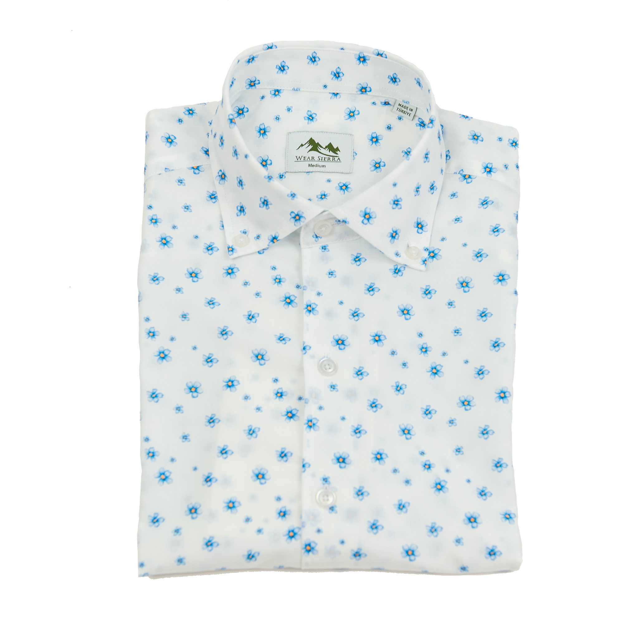 Wear Sierra Top Shelf Men's Cotton Button Down Short Sleeve Shirts White & Blue Flowers
