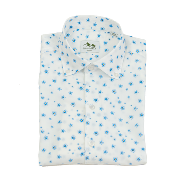 Wear Sierra Top Shelf Men's Cotton Button Down Short Sleeve Shirts White & Blue Flowers