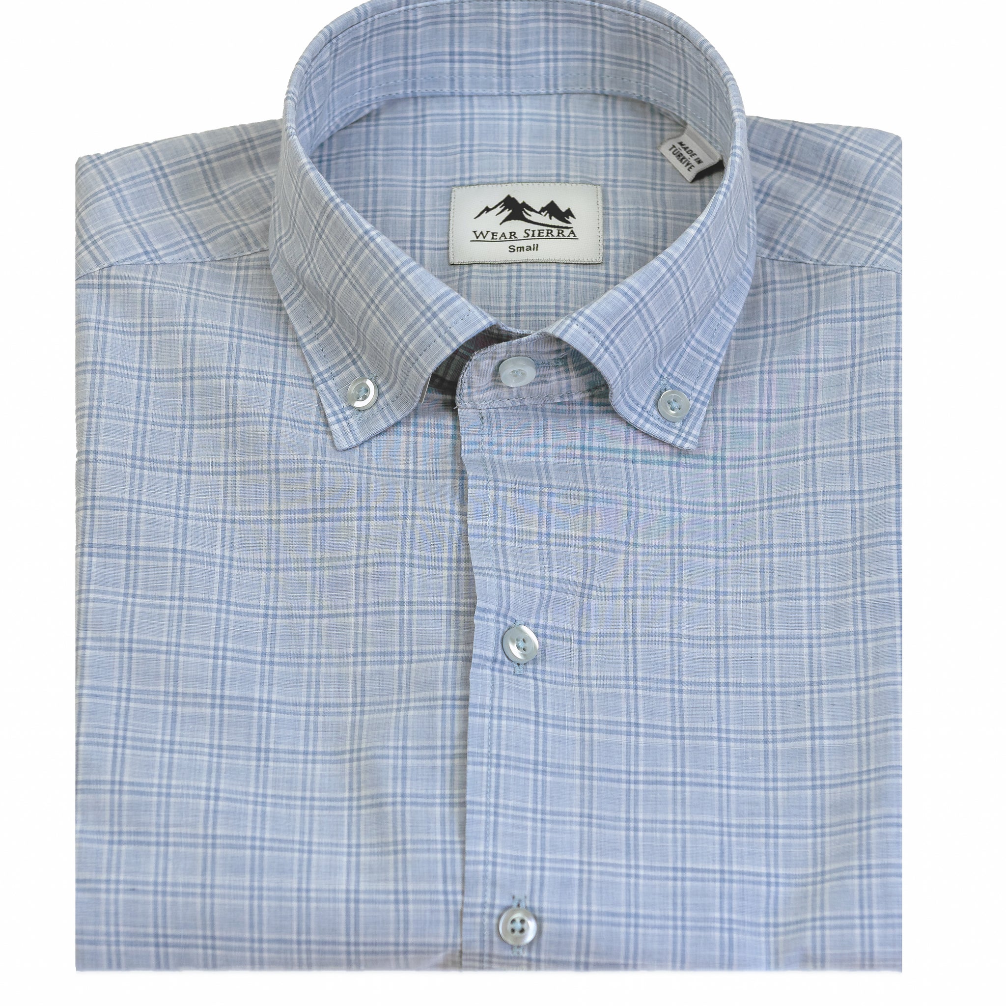 Wear Sierra Top Shelf Men's Linen Short Sleeve Button Down Shirt in Light Blue Plaid - Great for Casual Fridays at the Office and Date Nights