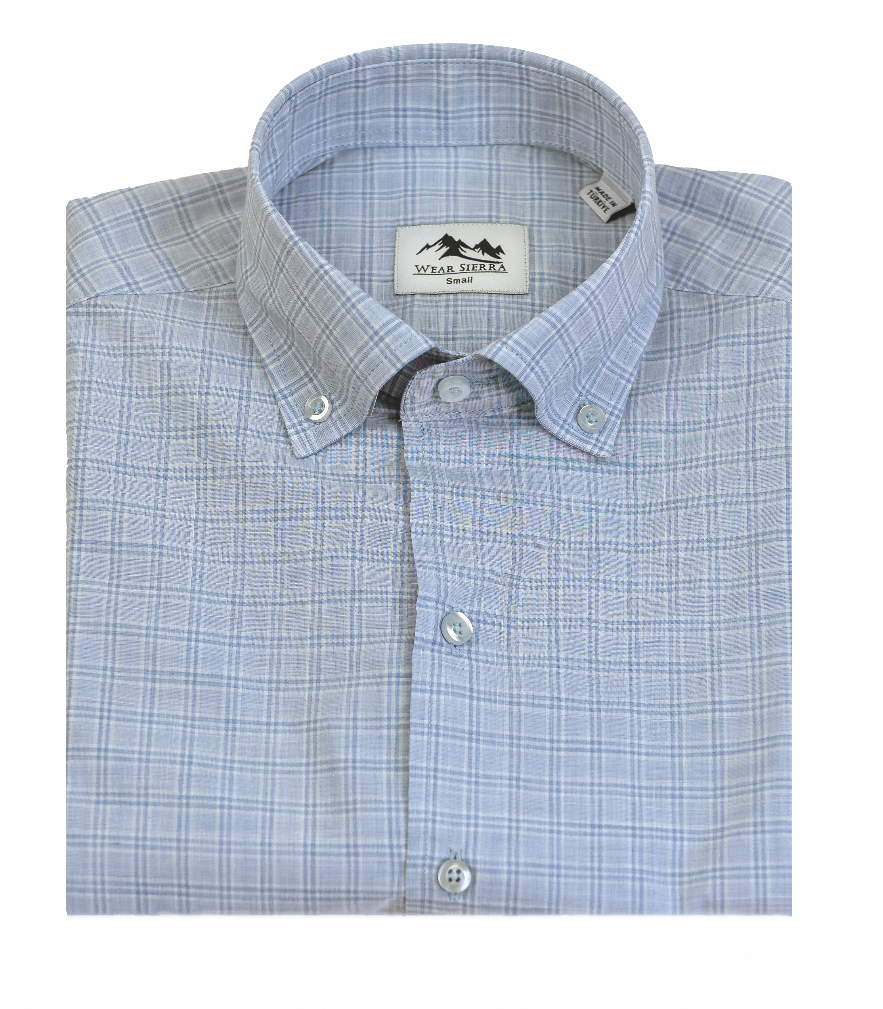Wear Sierra Top Shelf Men's Linen Short Sleeve Button Down Shirt in Light Blue Plaid - Great for Casual Fridays at the Office and Date Nights
