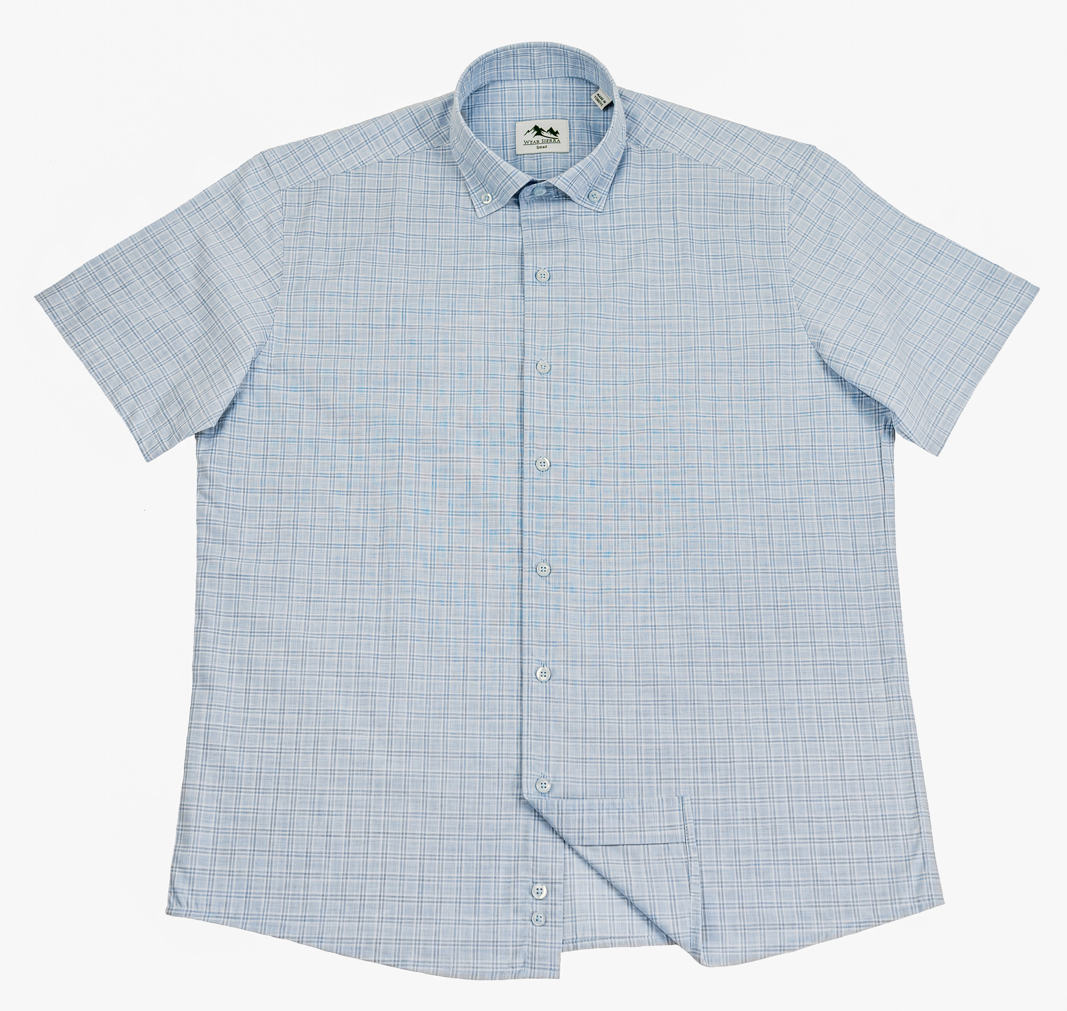 Wear Sierra Top Shelf Men's Linen Short Sleeve Button Down Shirt in Light Blue Plaid - Great for Casual Fridays at the Office and Date Nights - 0