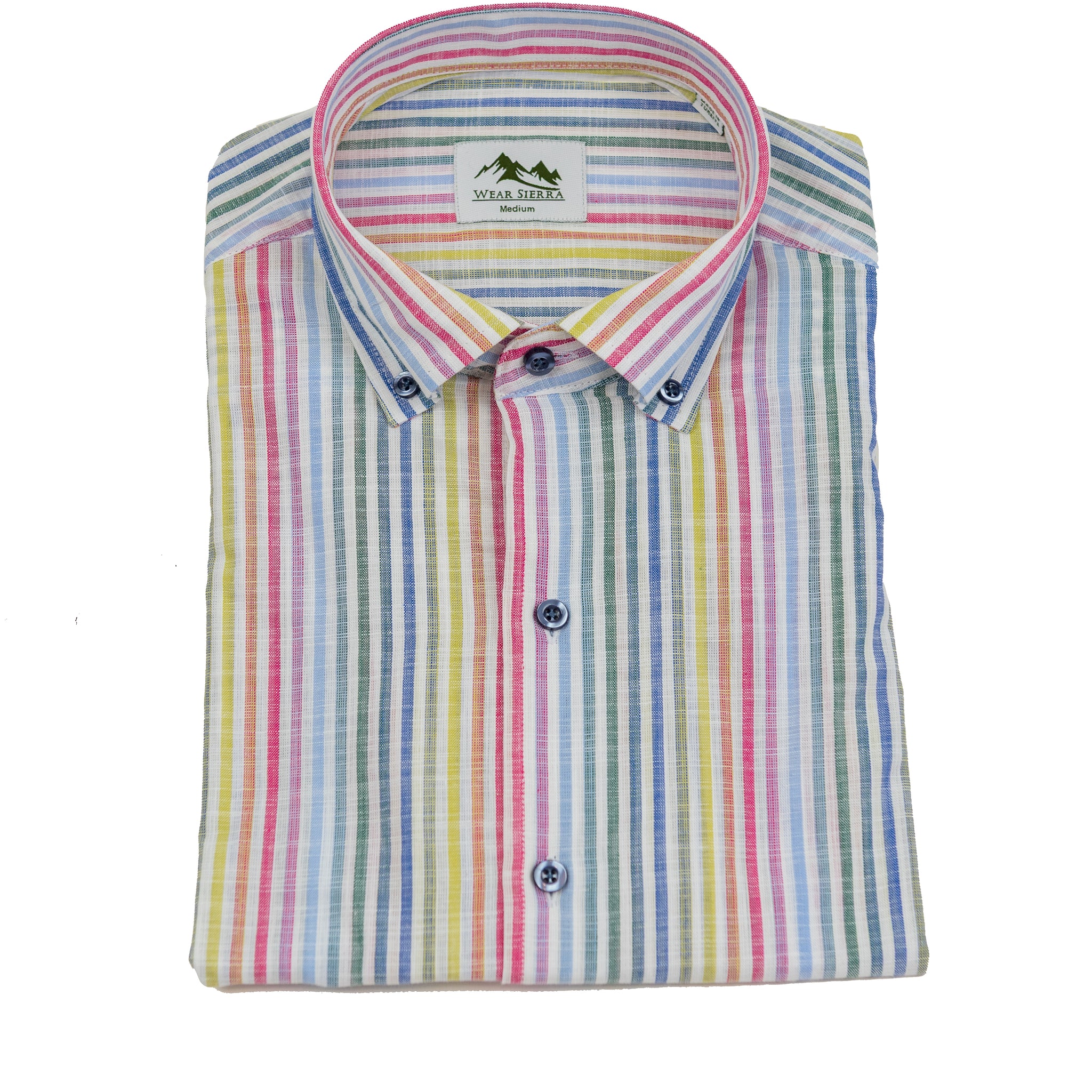 Wear Sierra Top Shelf Men's Cotton Short Sleeve Button Down Shirts White Rainbow Stripes