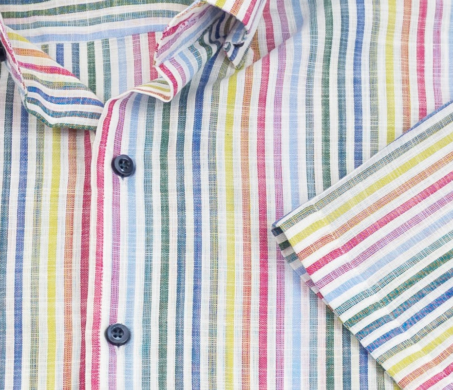 Wear Sierra Top Shelf Cotton Short Sleeve Button Down Shirts White Rainbow Stripes
