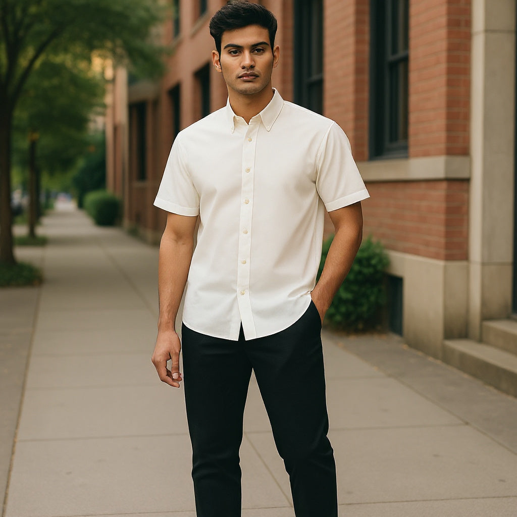 Wear Sierra Top Shelf Men's Turkish Cotton Short Sleeve Button Down Shirt in Classic Off-White, Casual Friday Shirt for Men