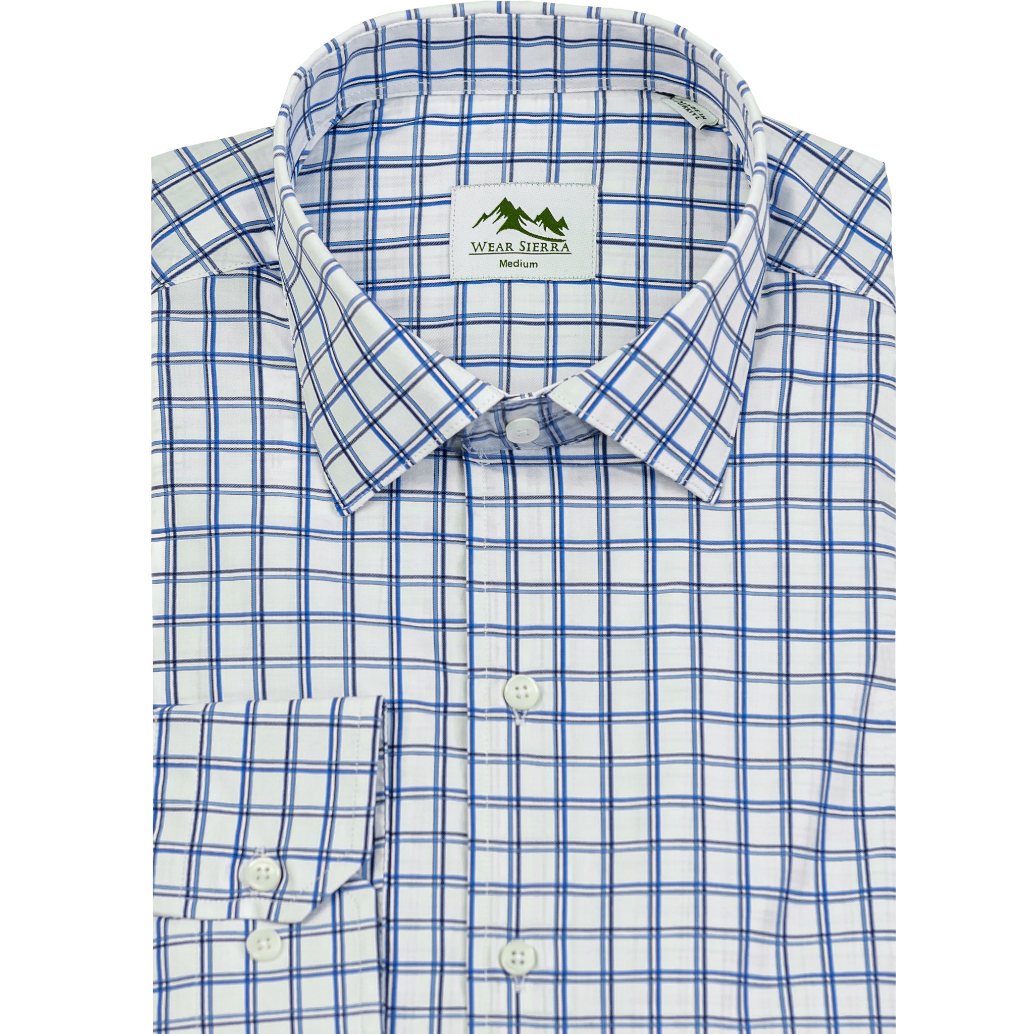 Wear Sierra Top Shelf Men's Turkish Cotton Long Sleeve Button Up Shirt in Blue Windowpane Plaid, Casual Friday Shirt for Men