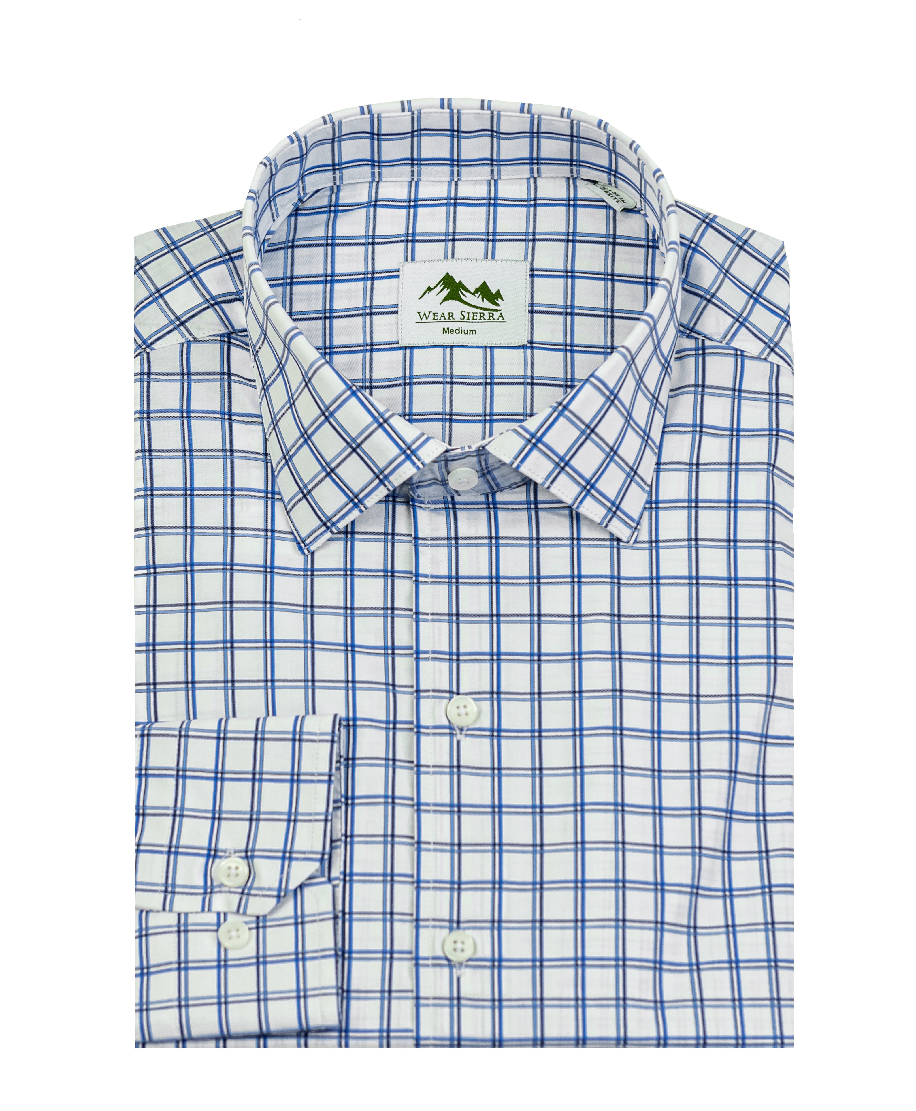 Wear Sierra Top Shelf Men's Turkish Cotton Long Sleeve Button Up Shirt in Blue Windowpane Plaid, Casual Friday Shirt for Men