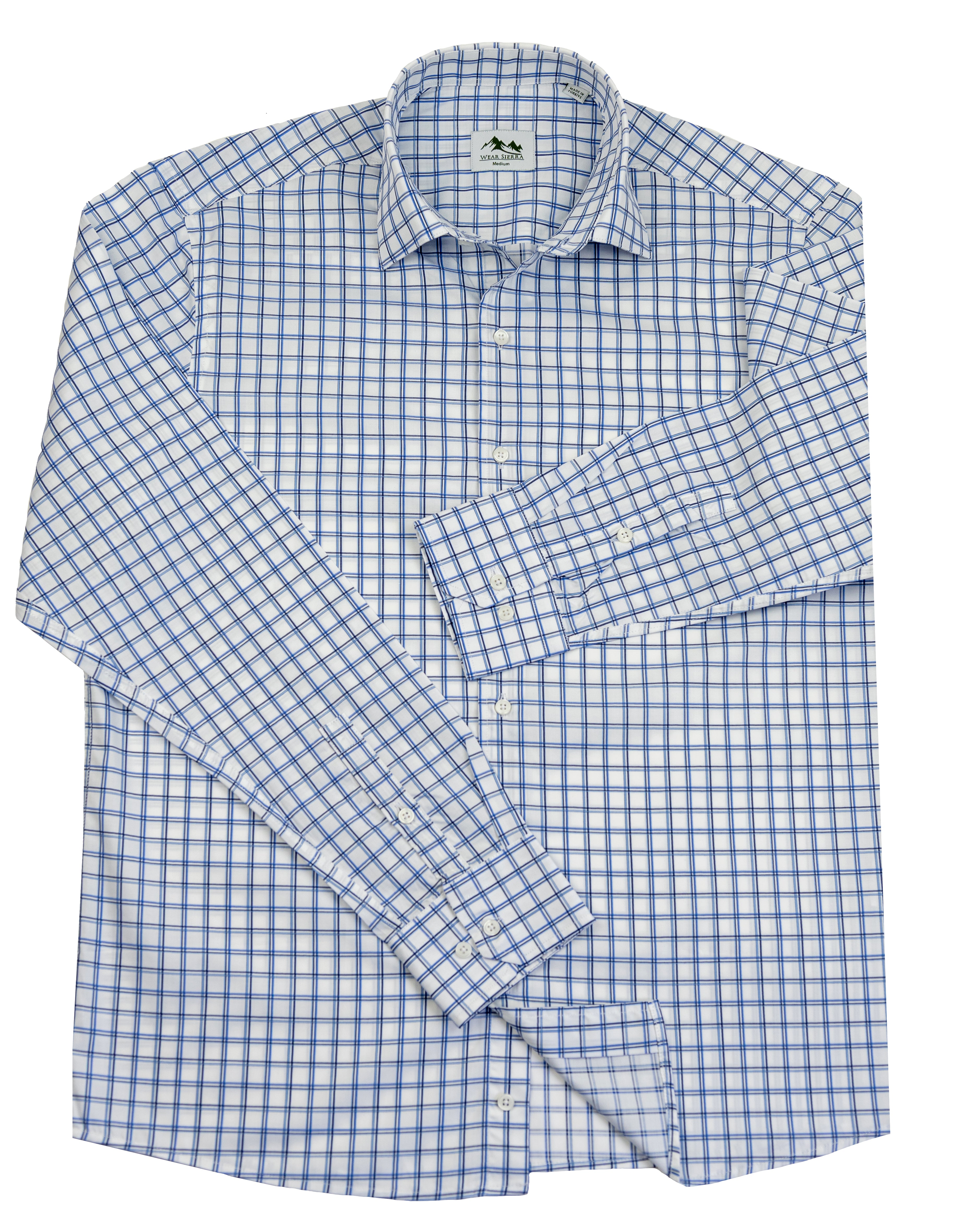 Wear Sierra Top Shelf Men's Turkish Cotton Long Sleeve Button Up Shirt in Blue Windowpane Plaid, Casual Friday Shirt for Men - 0