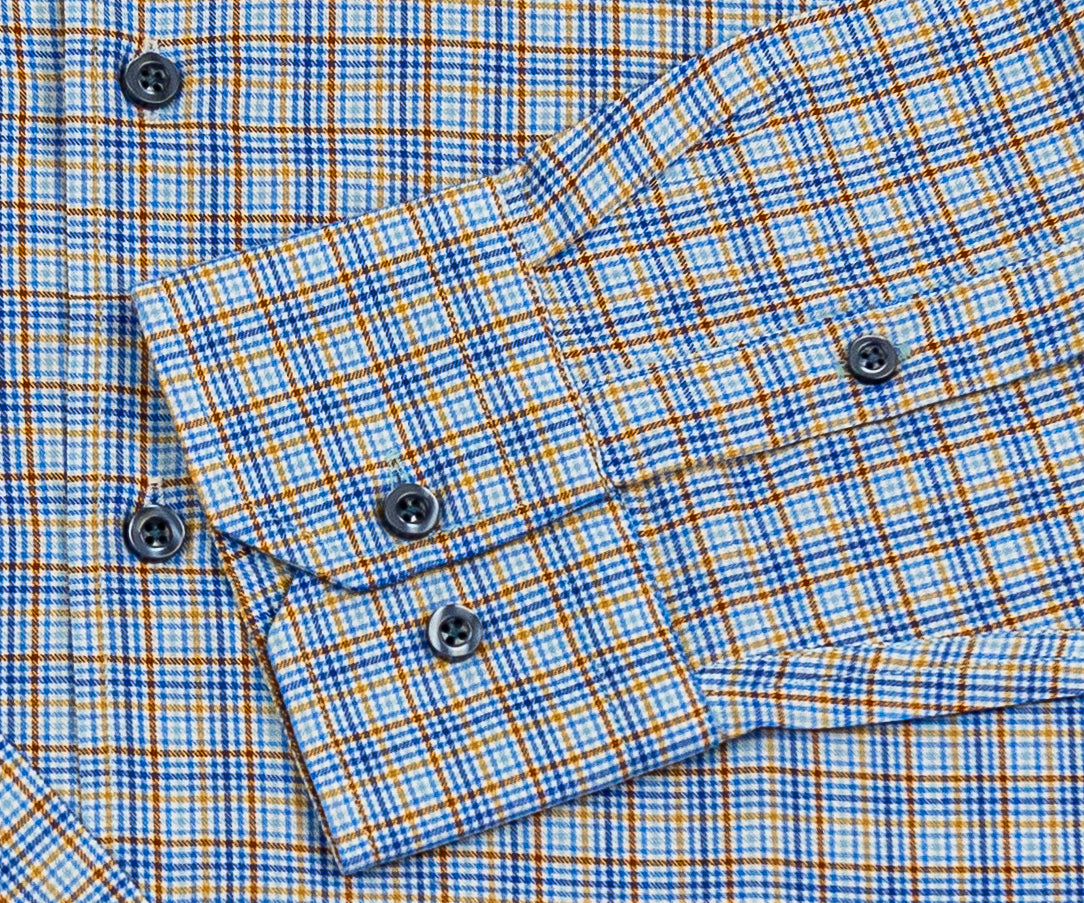 Wear Sierra Top Shelf Men's Turkish Cotton Long Sleeve Button Up Shirt in Blue & Brown Plaid, Casual Friday Shirt for Men