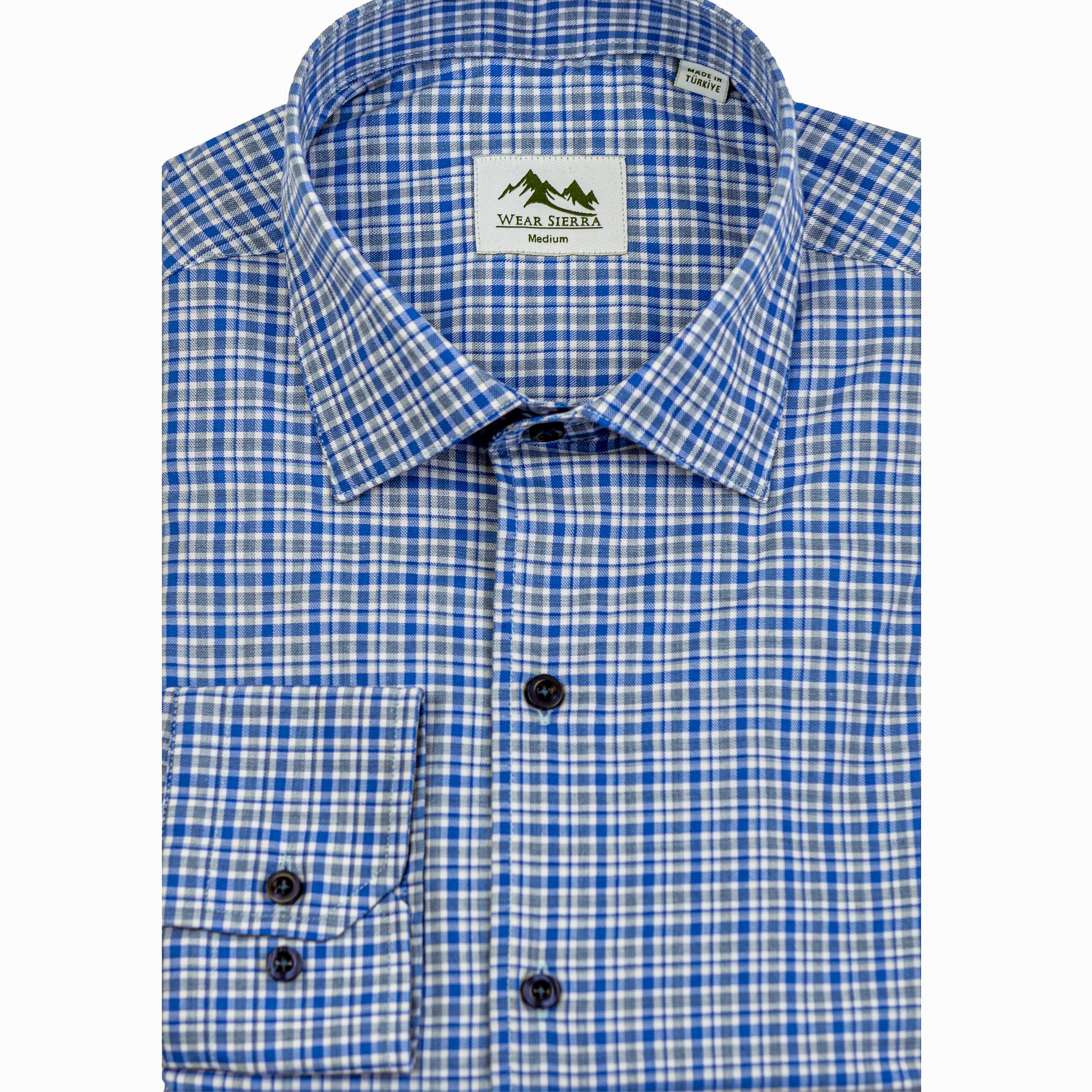 Wear Sierra Top Shelf Men's Turkish Cotton Long Sleeve Button Up Shirt in Blue Plaid, Perfect Casual Friday Shirt for Men