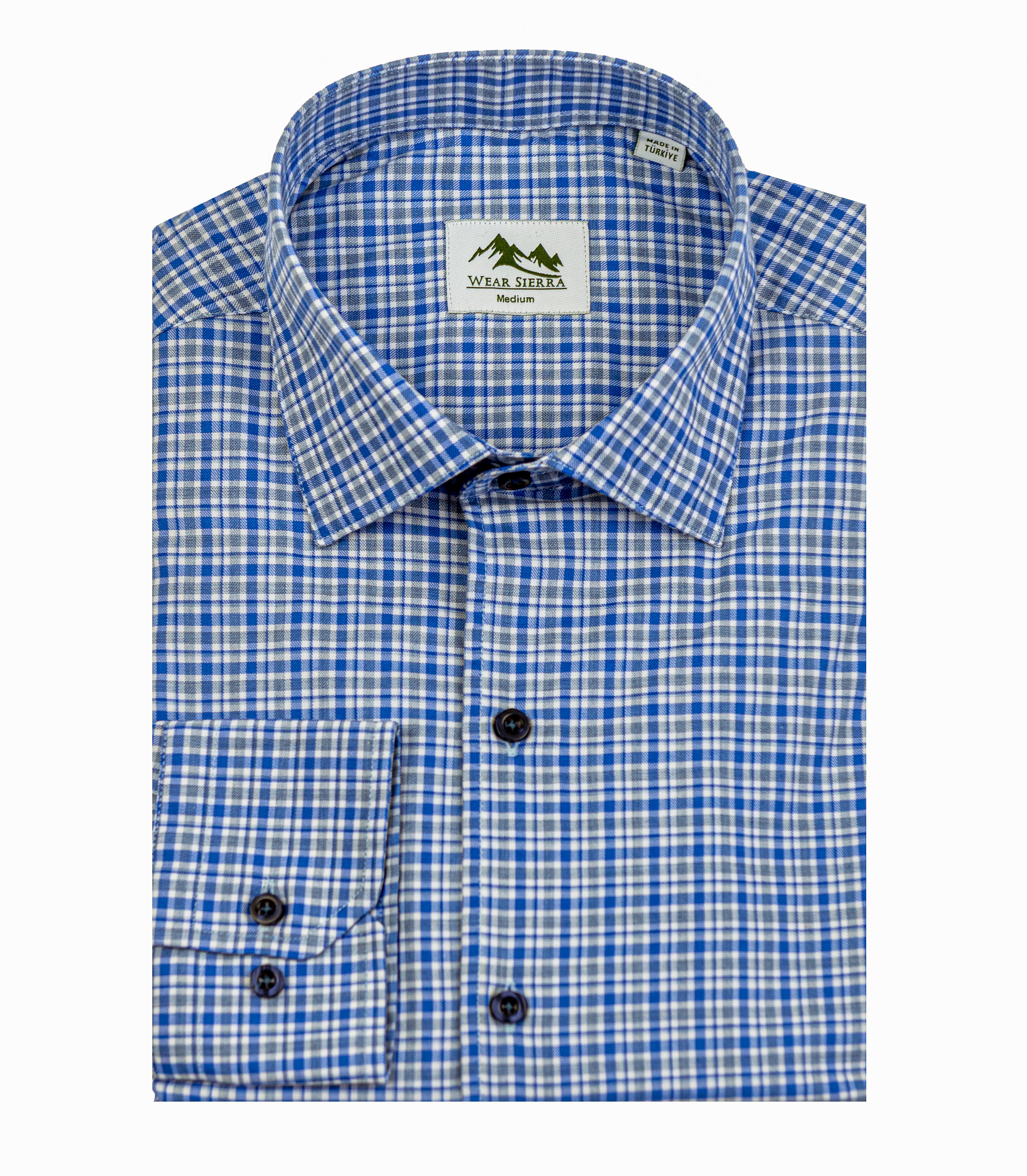 Wear Sierra Top Shelf Men's Turkish Cotton Long Sleeve Button Up Shirt in Blue Plaid, Perfect Casual Friday Shirt for Men
