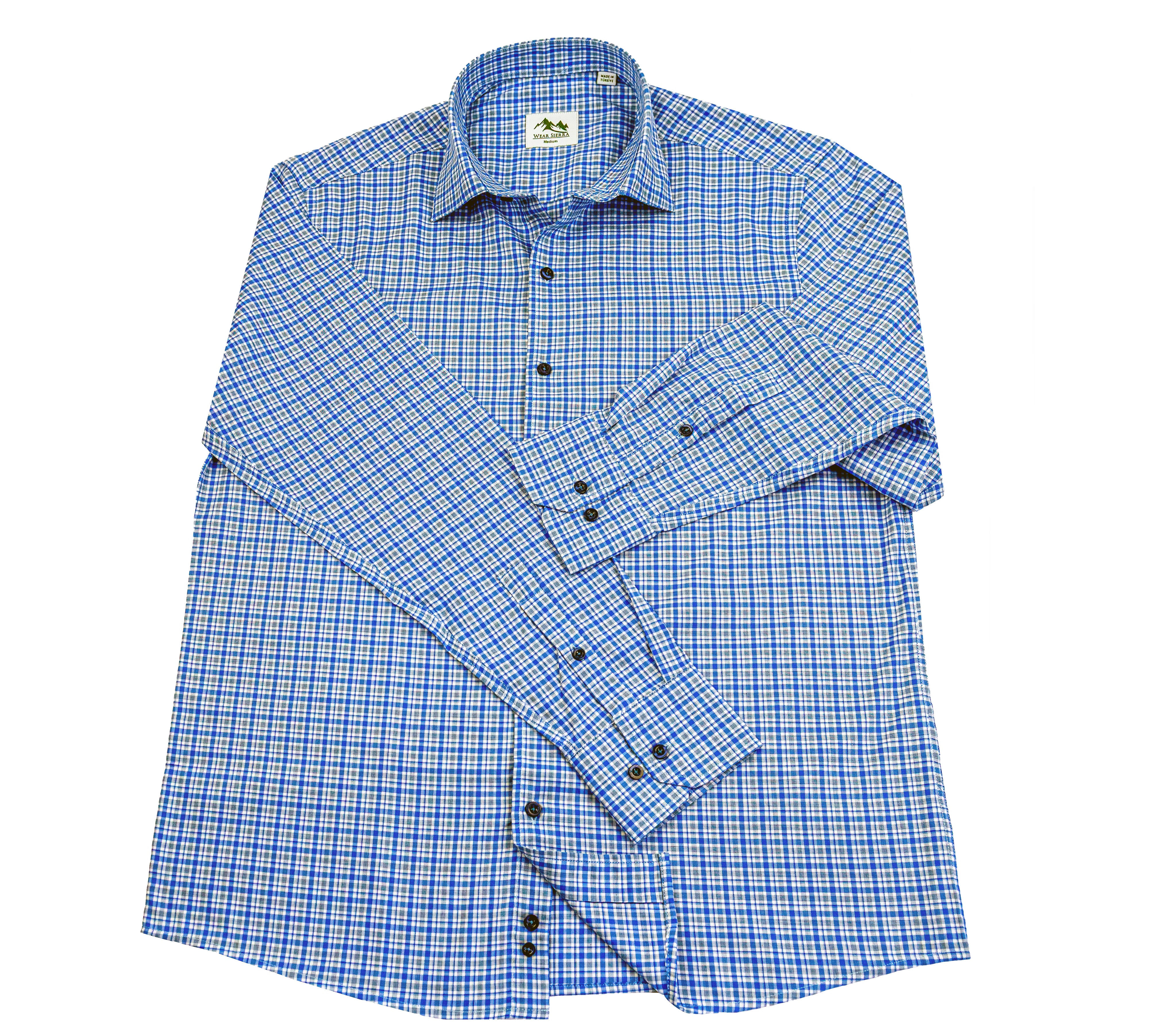 Wear Sierra Top Shelf Men's Turkish Cotton Long Sleeve Button Up Shirt in Blue Plaid, Perfect Casual Friday Shirt for Men - 0