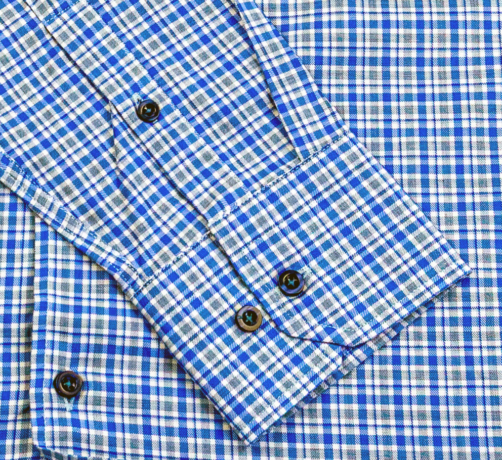 Wear Sierra Top Shelf Men's Turkish Cotton Long Sleeve Button Up Shirt in Blue Plaid, Perfect Casual Friday Shirt for Men